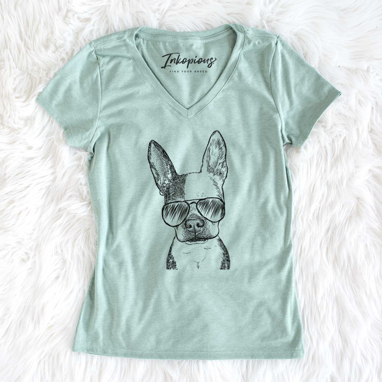 Aviator Daisy the Boston Terrier - Women's V-neck Shirt