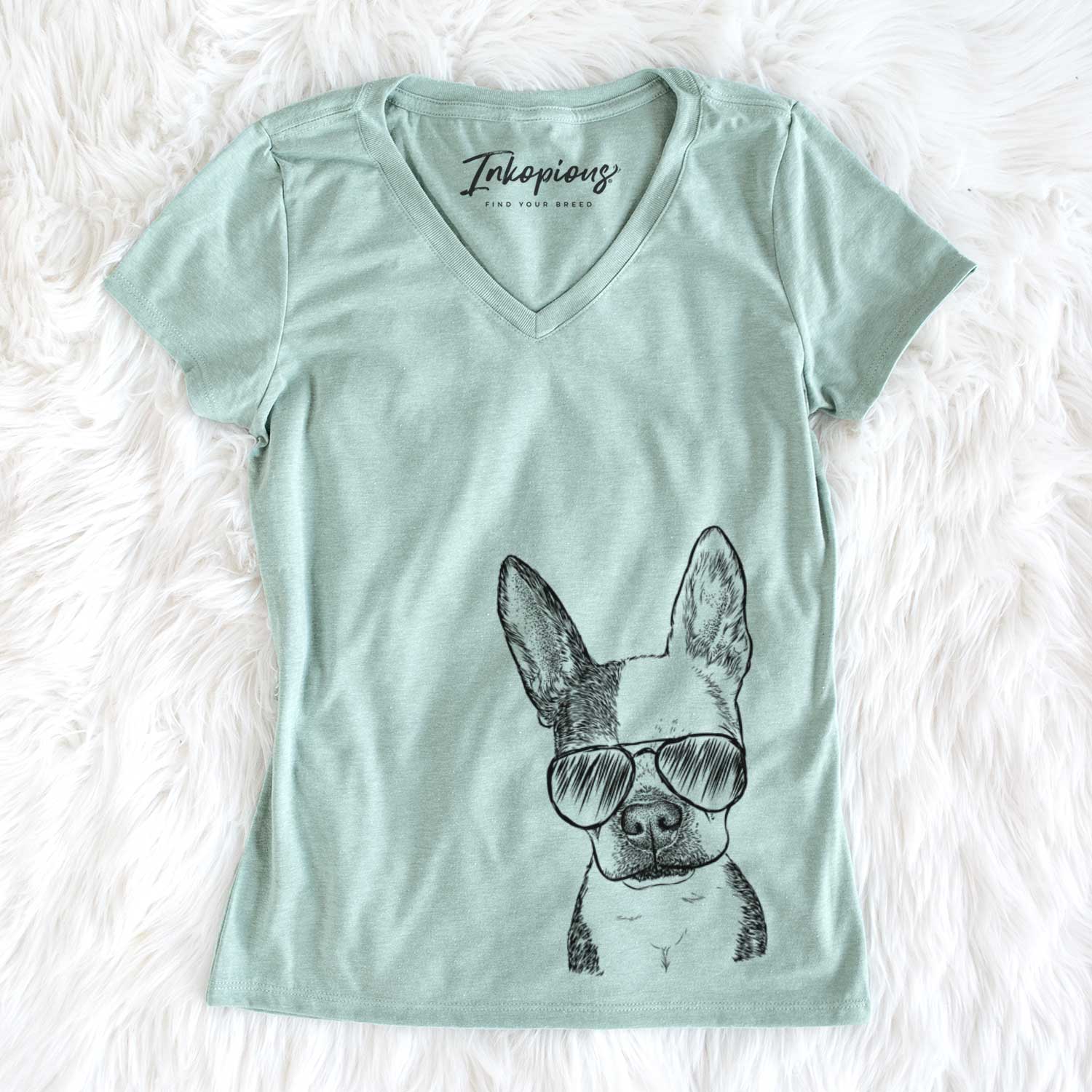 Aviator Daisy the Boston Terrier - Women's V-neck Shirt