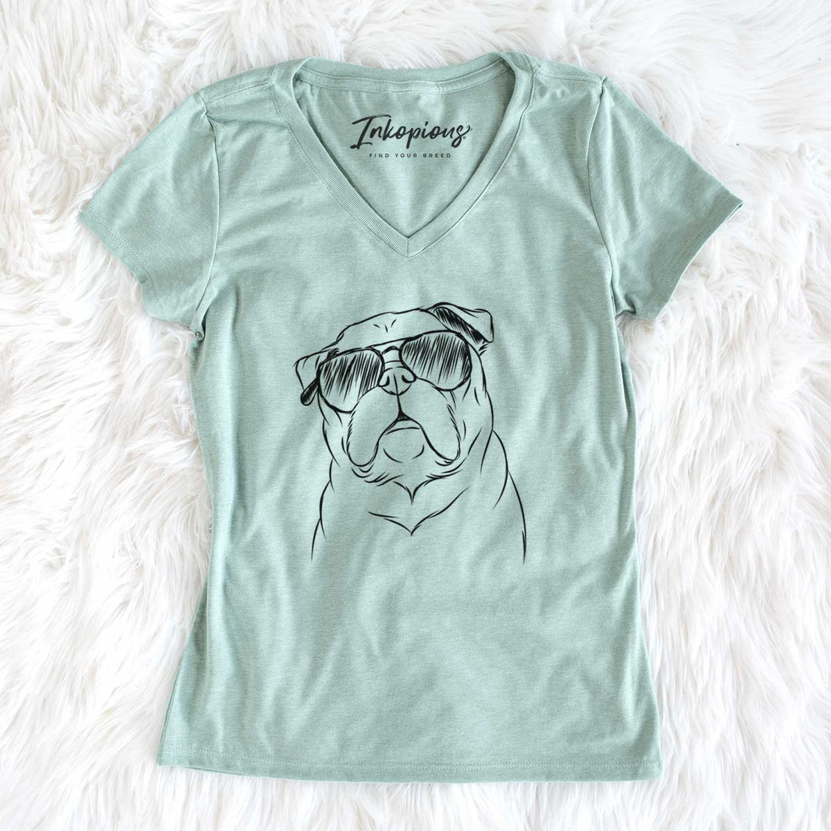 Aviator Darling Chloe the Pug - Women's V-neck Shirt