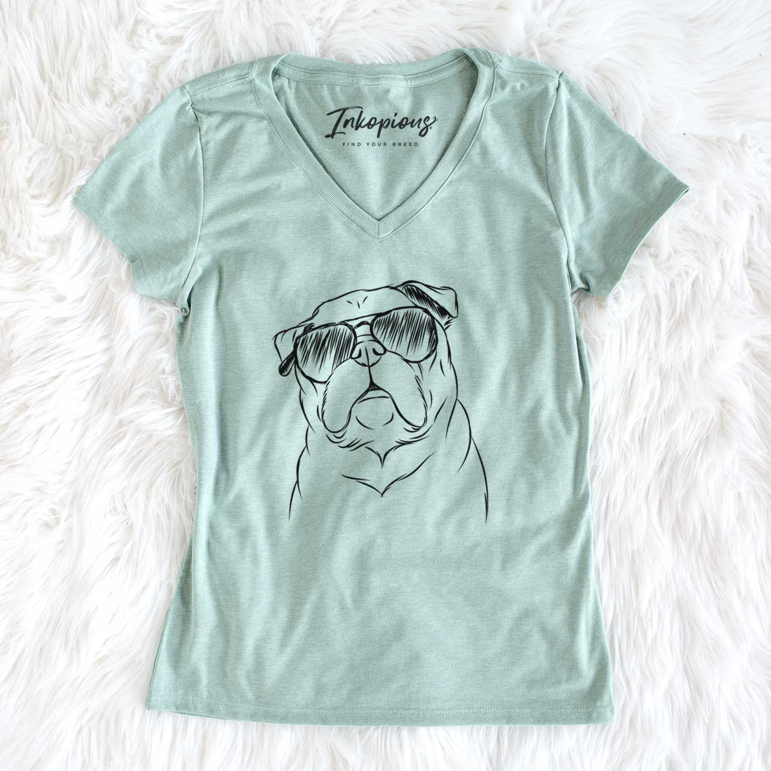 Aviator Darling Chloe the Pug - Women's V-neck Shirt