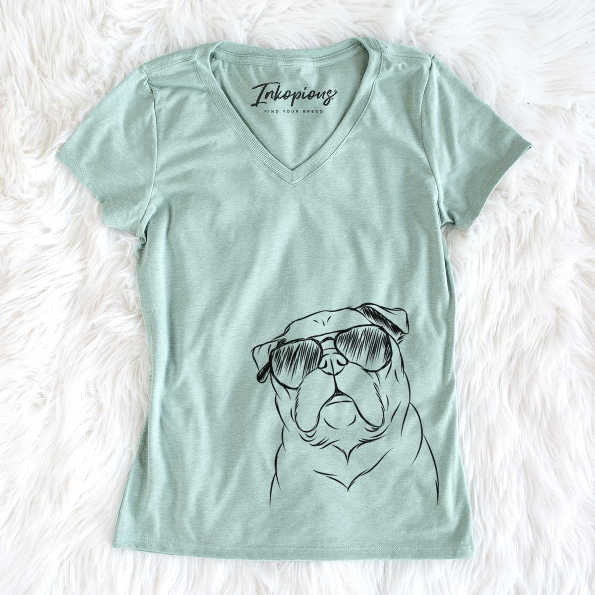 Aviator Darling Chloe the Pug - Women's V-neck Shirt