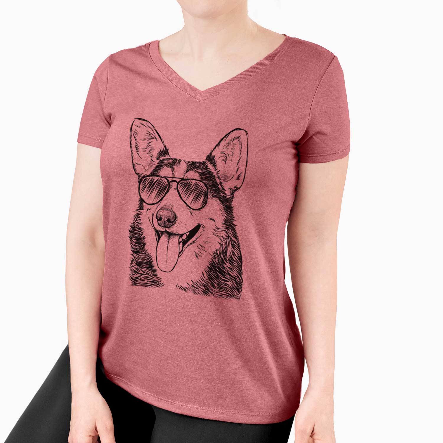 Aviator Darma the Corgi - Women's V-neck Shirt