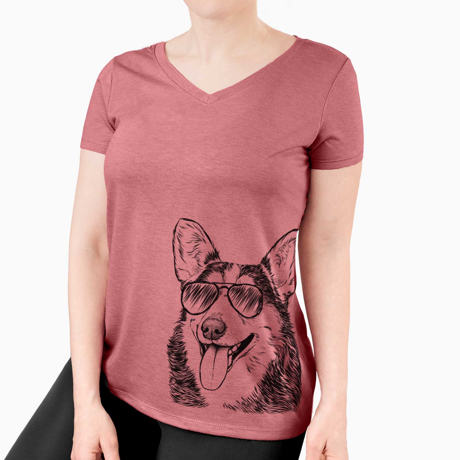 Aviator Darma the Corgi - Women's V-neck Shirt