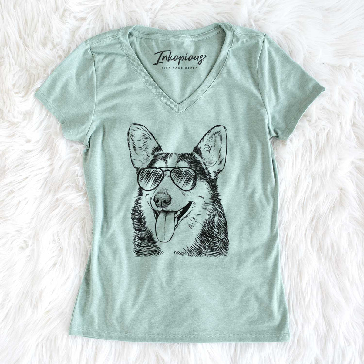 Aviator Darma the Corgi - Women's V-neck Shirt