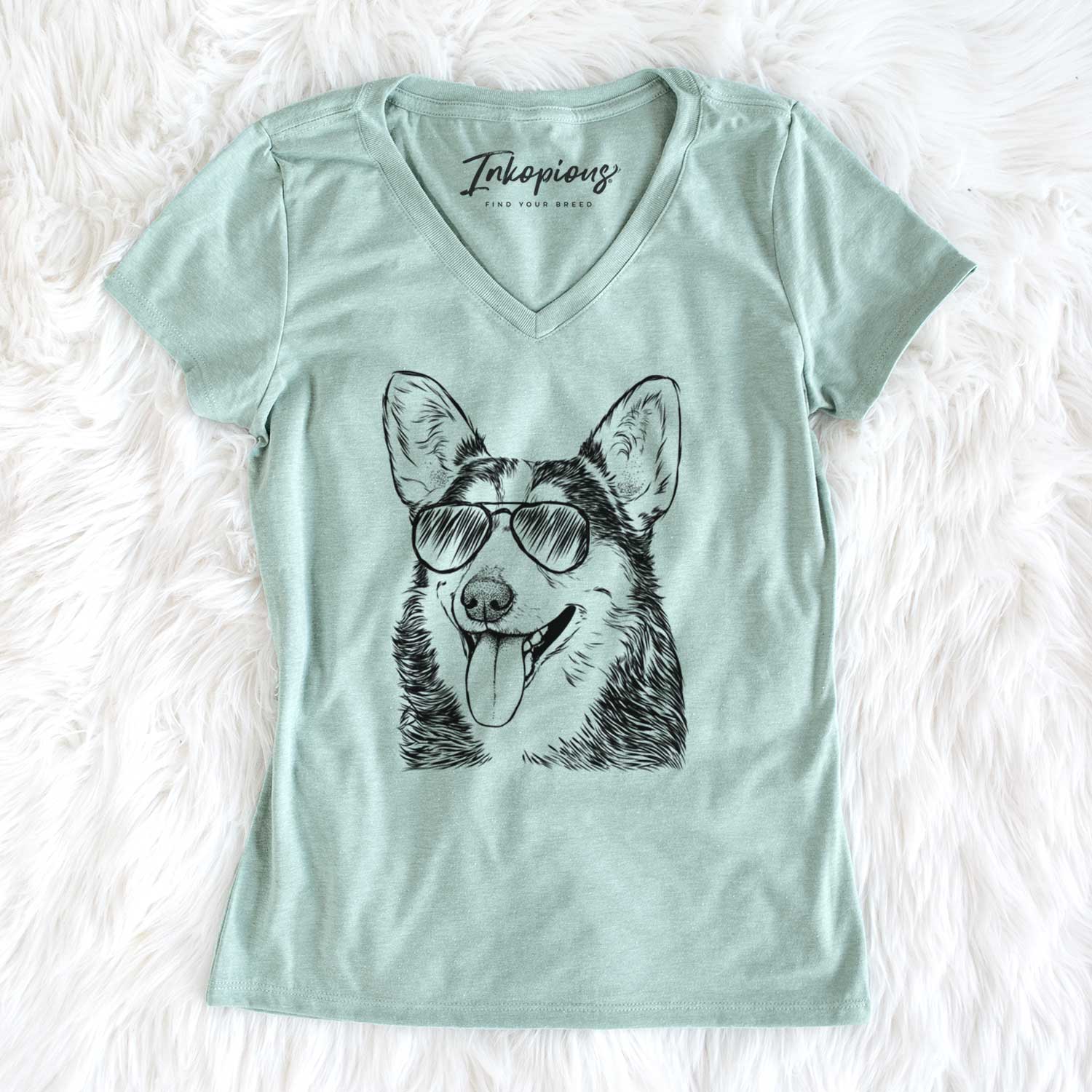 Aviator Darma the Corgi - Women's V-neck Shirt