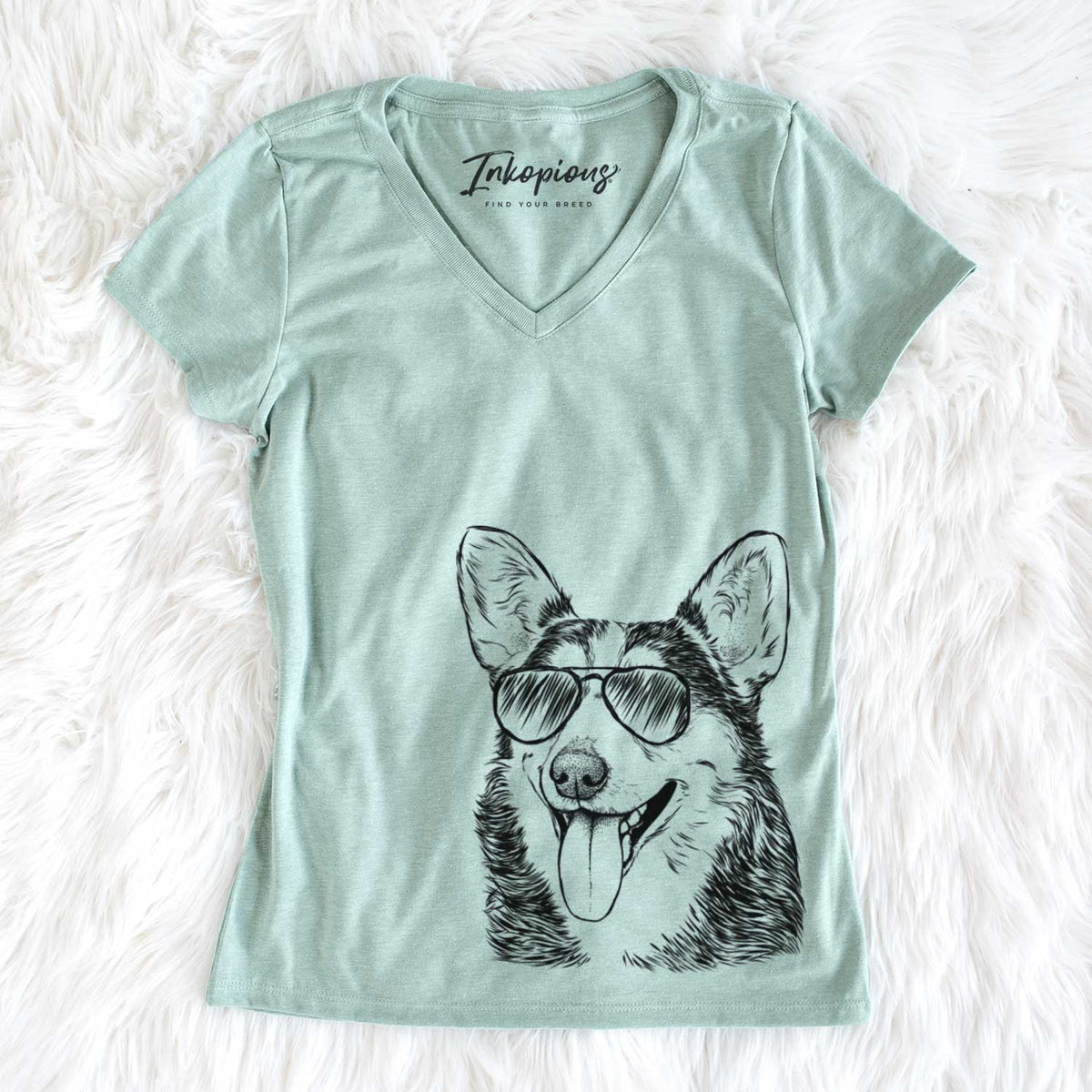 Aviator Darma the Corgi - Women's V-neck Shirt
