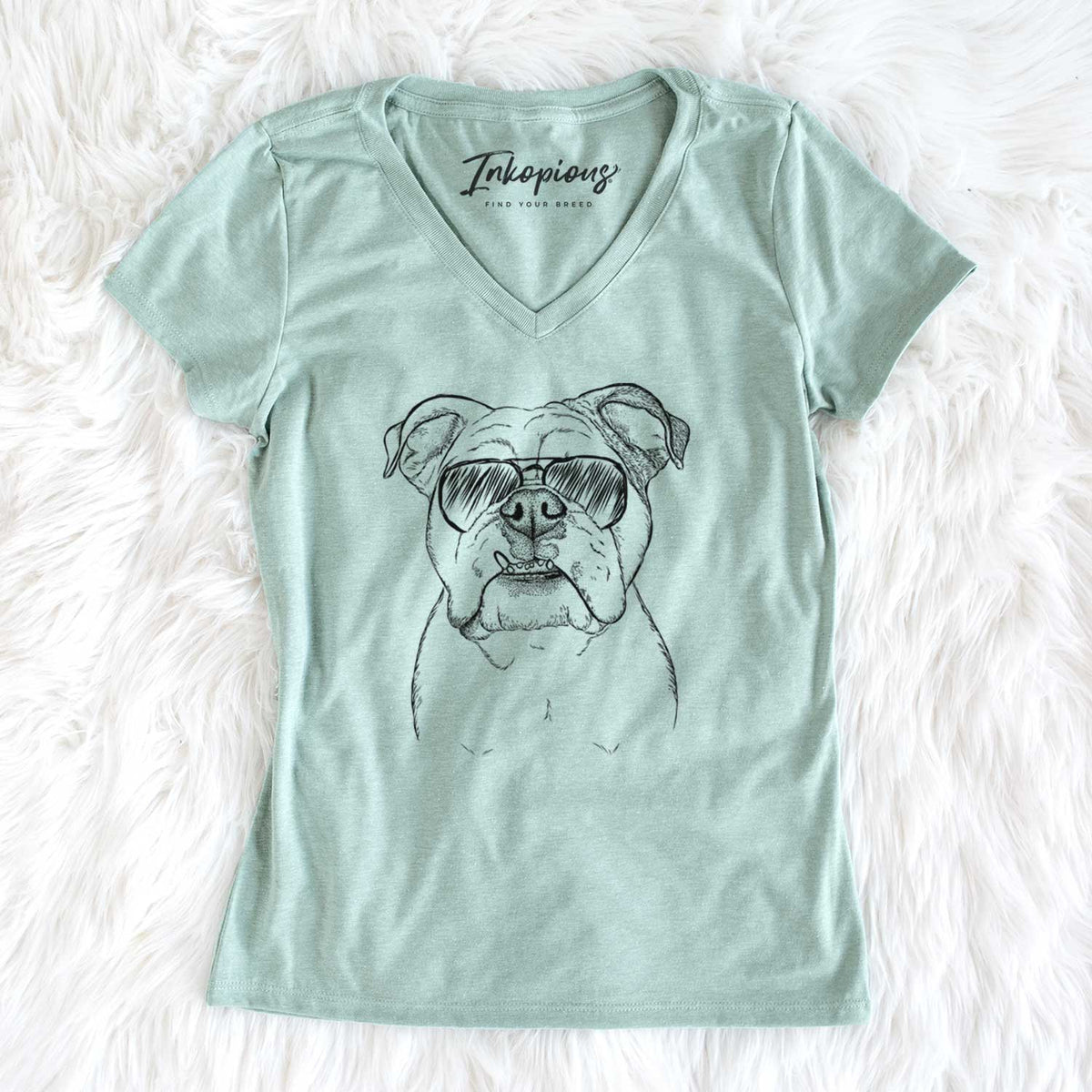 Aviator Dazy the English Bulldog - Women's V-neck Shirt