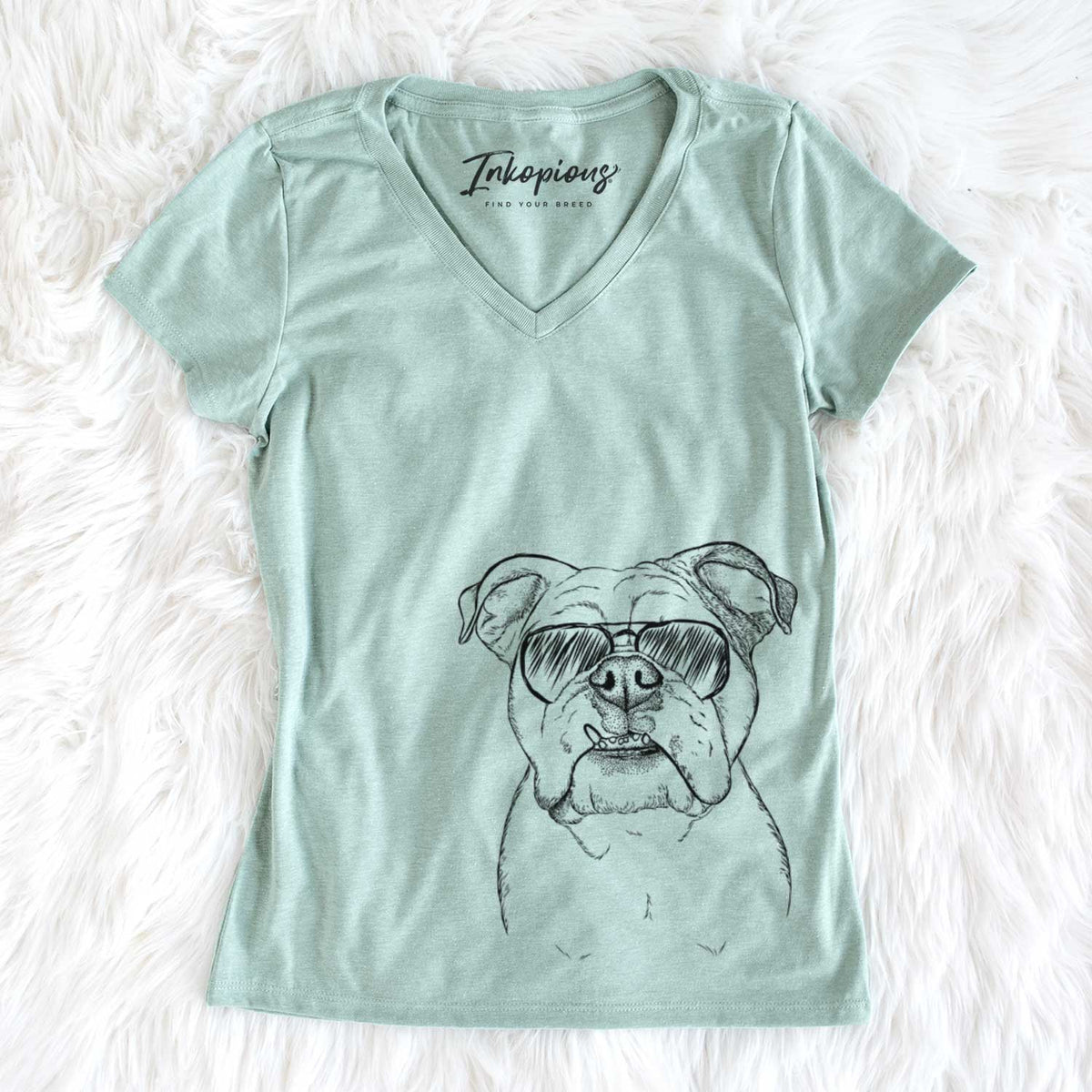 Aviator Dazy the English Bulldog - Women's V-neck Shirt