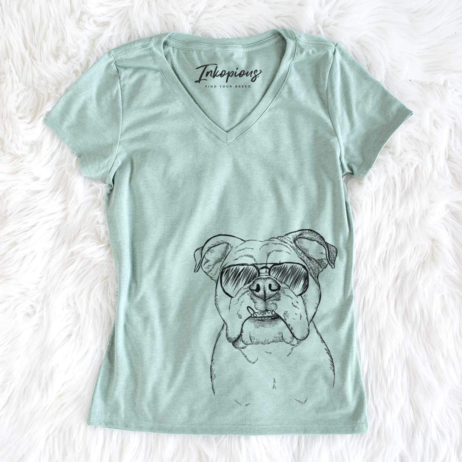 Aviator Dazy the English Bulldog - Women's V-neck Shirt