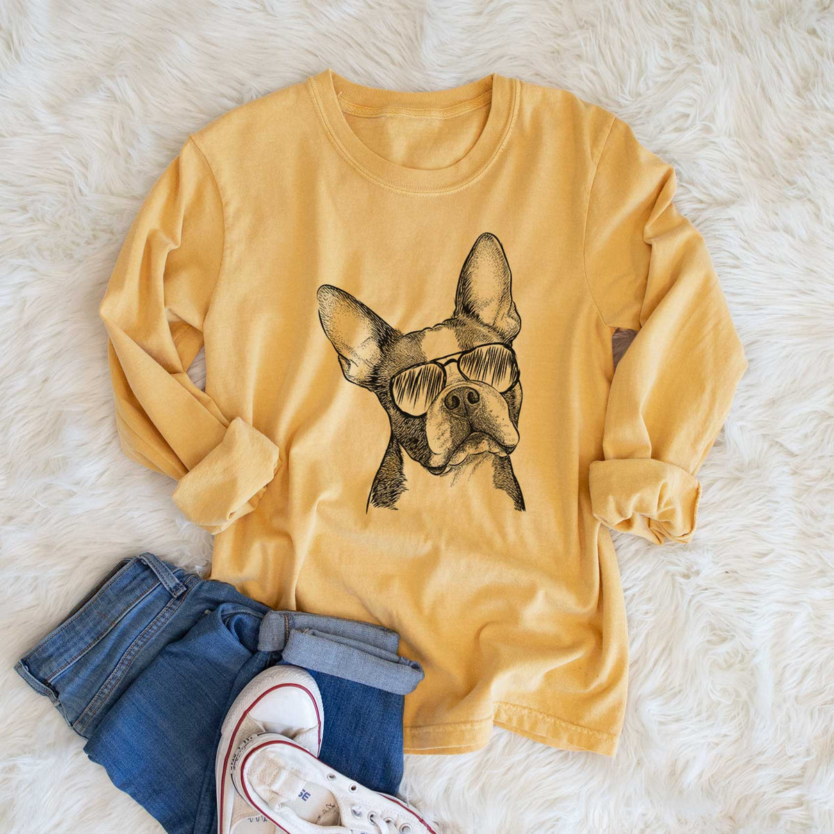 Aviators Dee Dee the Boston Terrier - Heavyweight 100% Cotton Long Sleeve