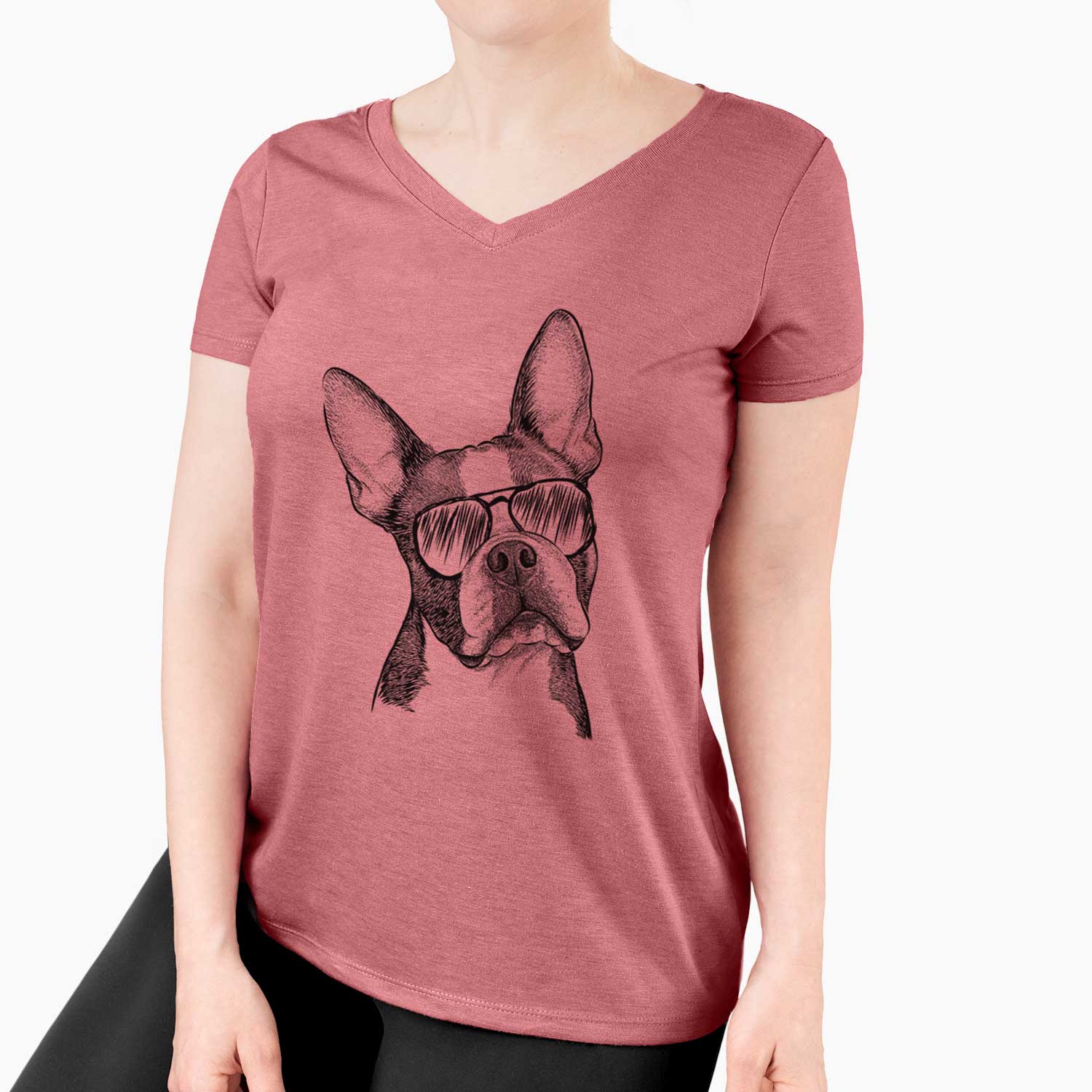 Aviator Dee Dee the Boston Terrier - Women's V-neck Shirt