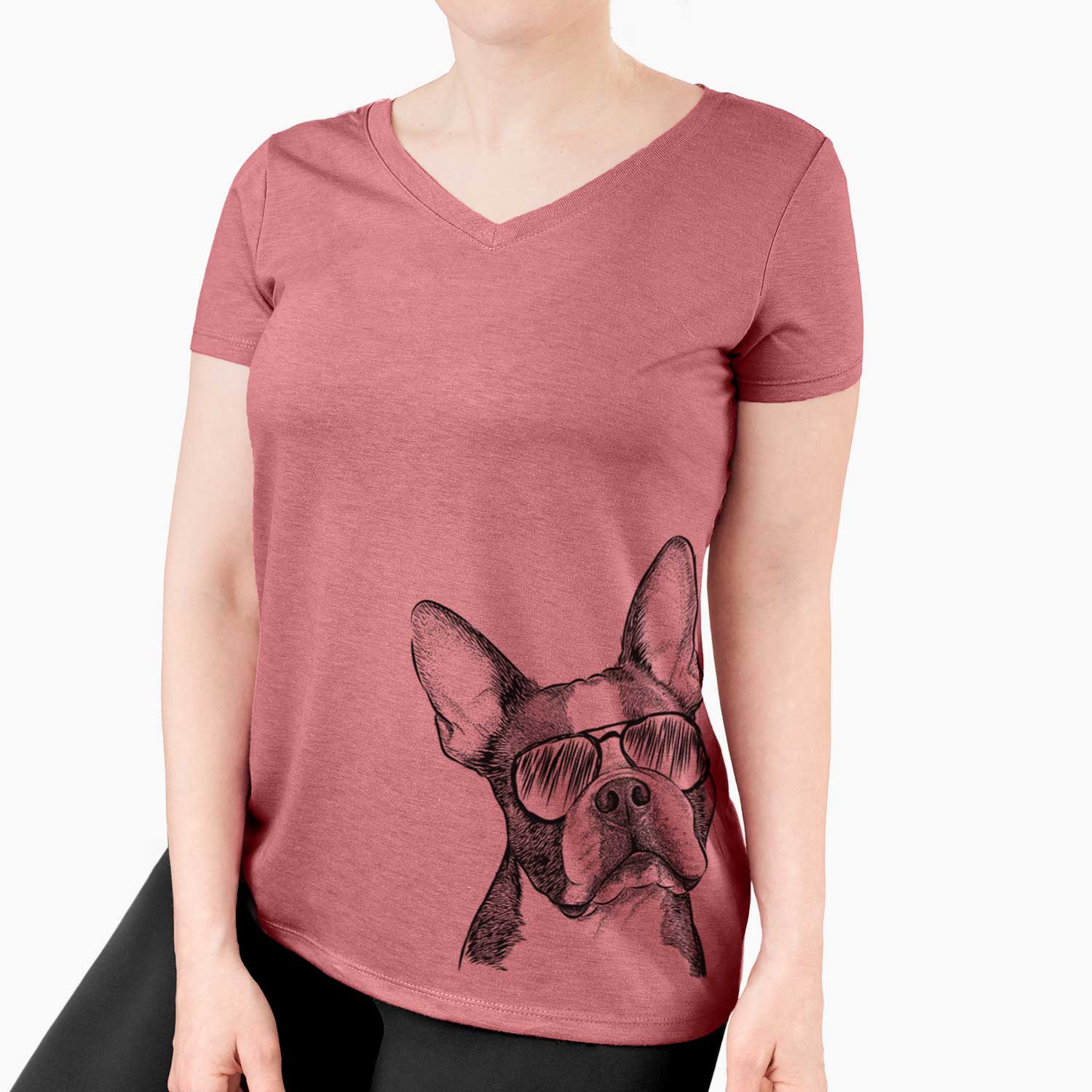 Aviator Dee Dee the Boston Terrier - Women's V-neck Shirt