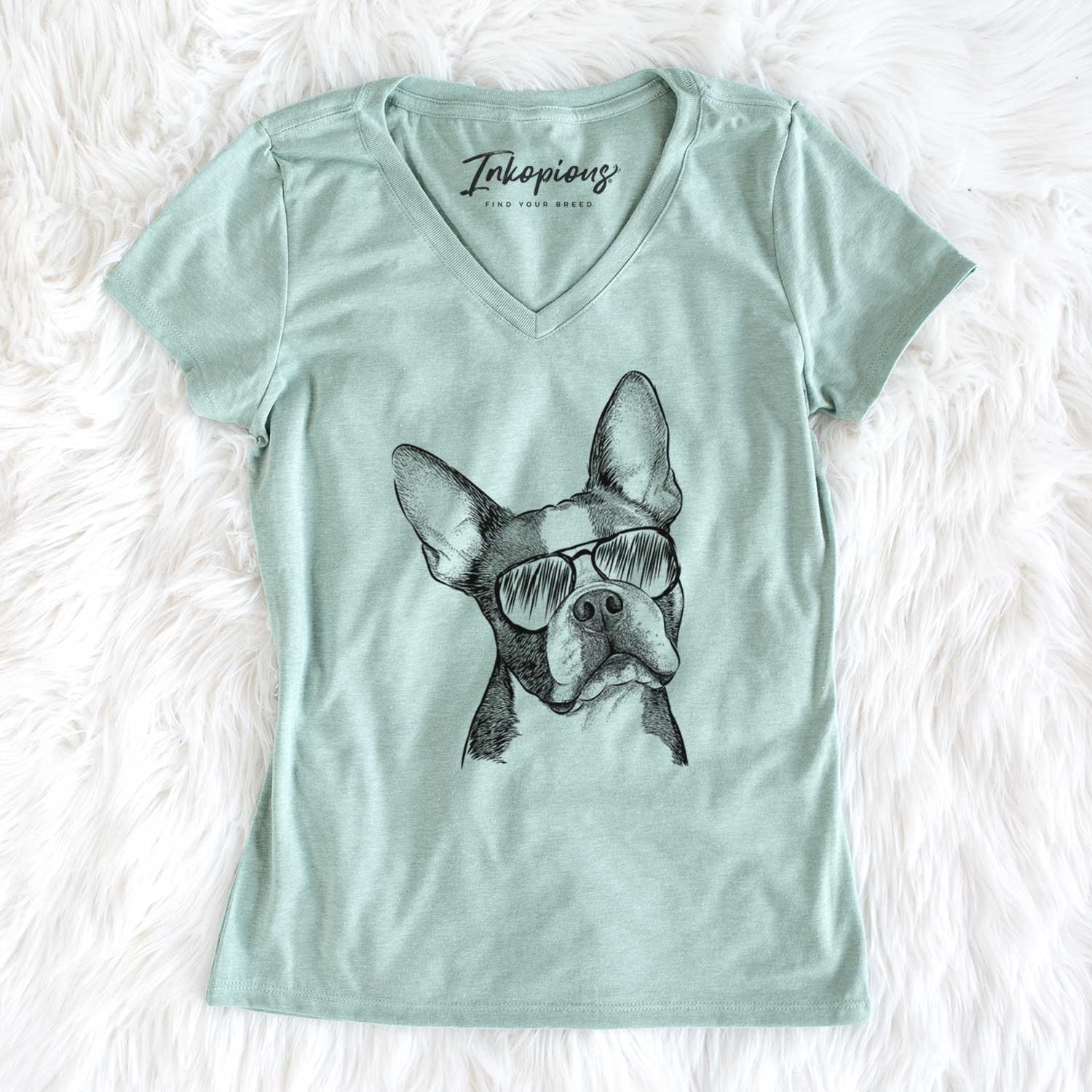 Aviator Dee Dee the Boston Terrier - Women's V-neck Shirt