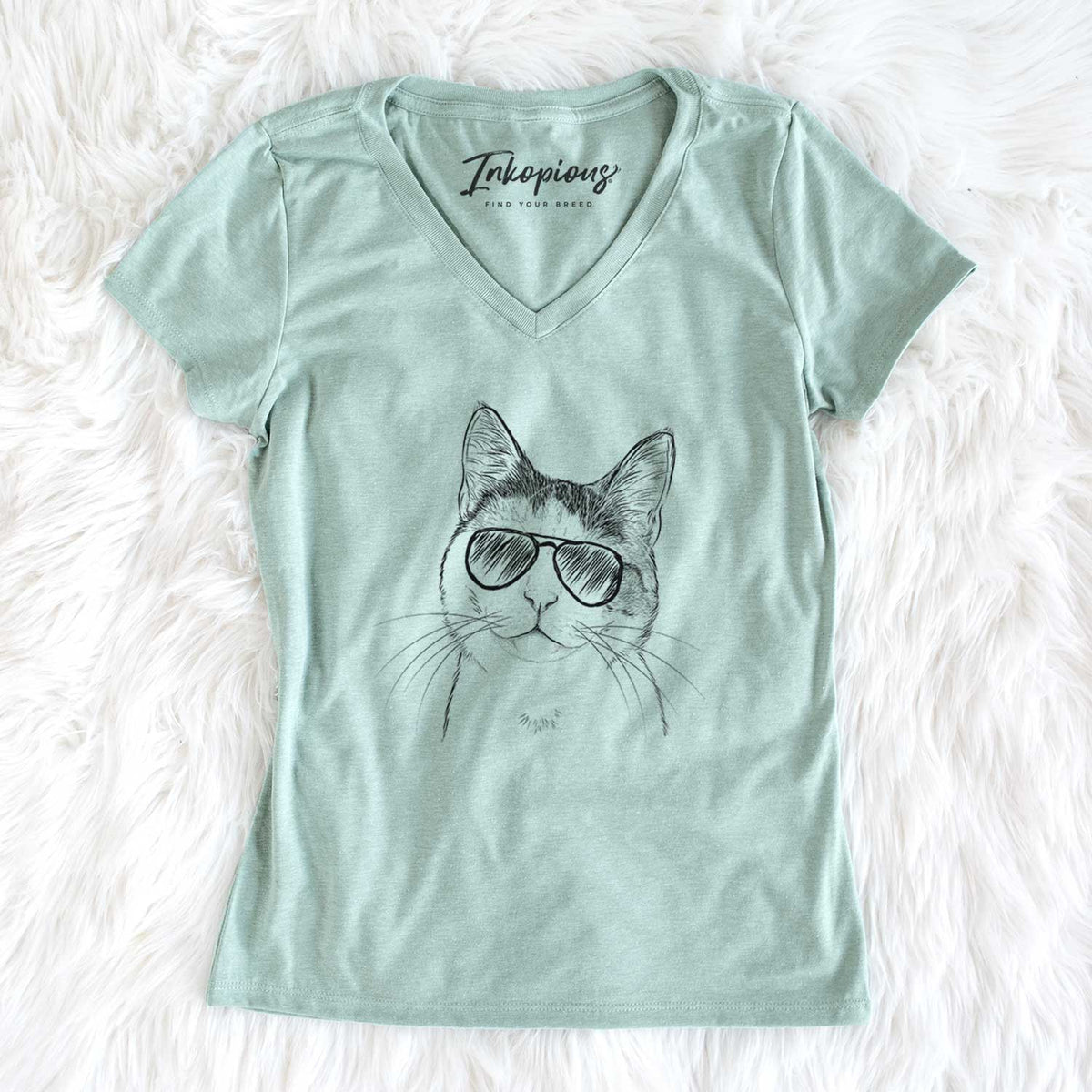 Aviator Denver the Calico Cat - Women's V-neck Shirt