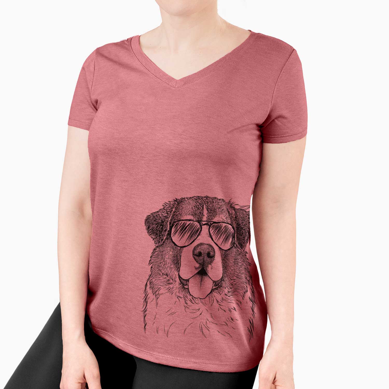 Aviator Dilly the Saint Bernard - Women's V-neck Shirt