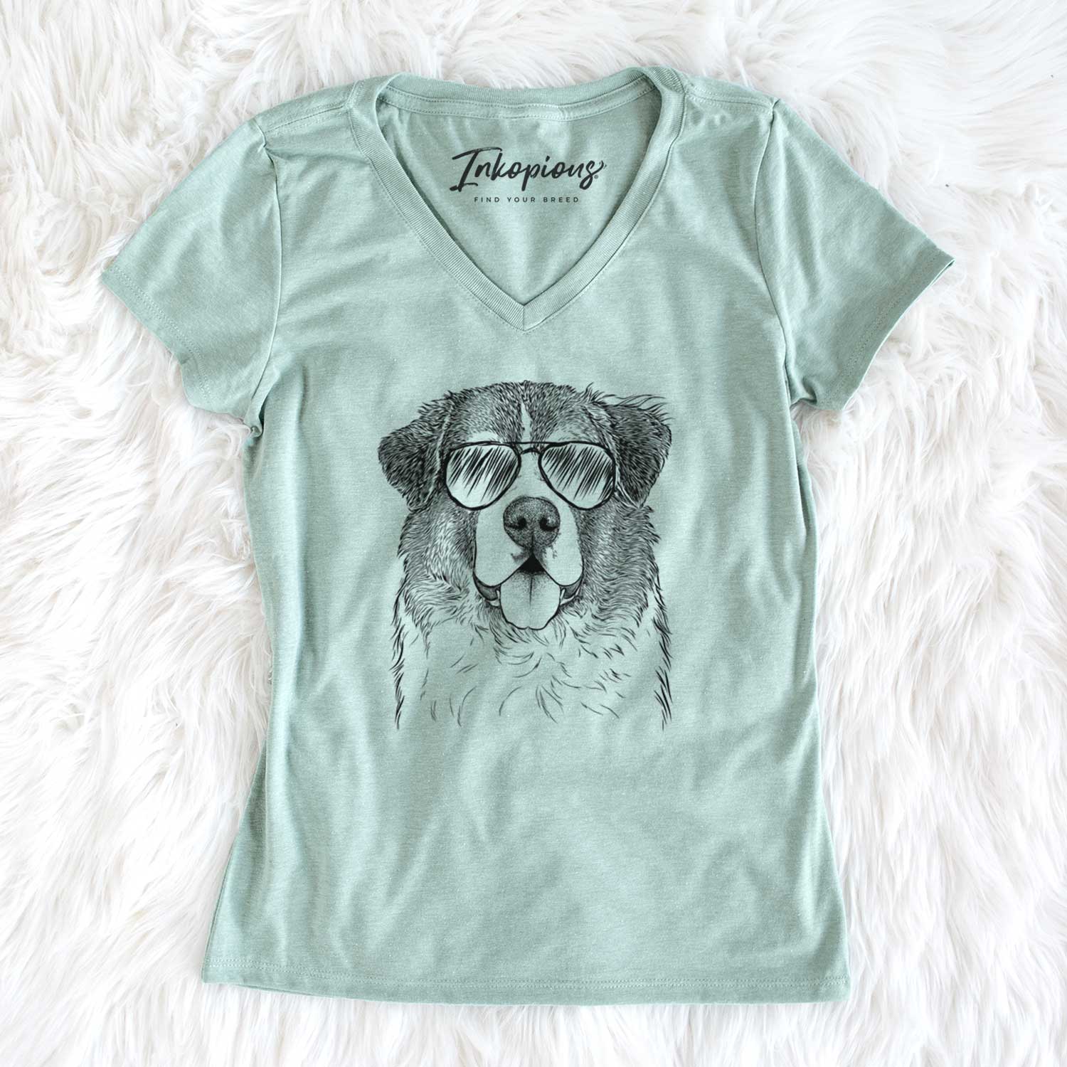 Aviator Dilly the Saint Bernard - Women's V-neck Shirt