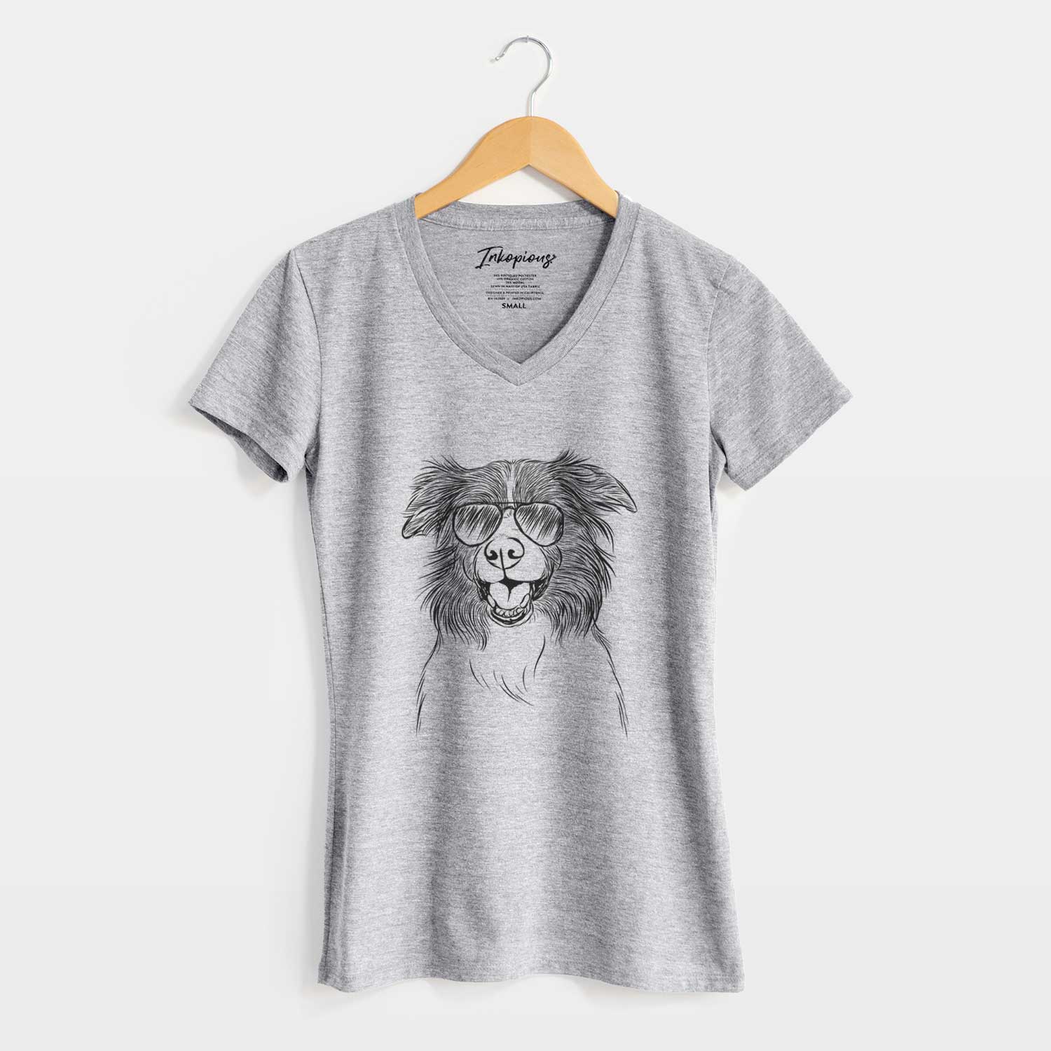 Aviator Dizzy the Border Collie - Women's V-neck Shirt