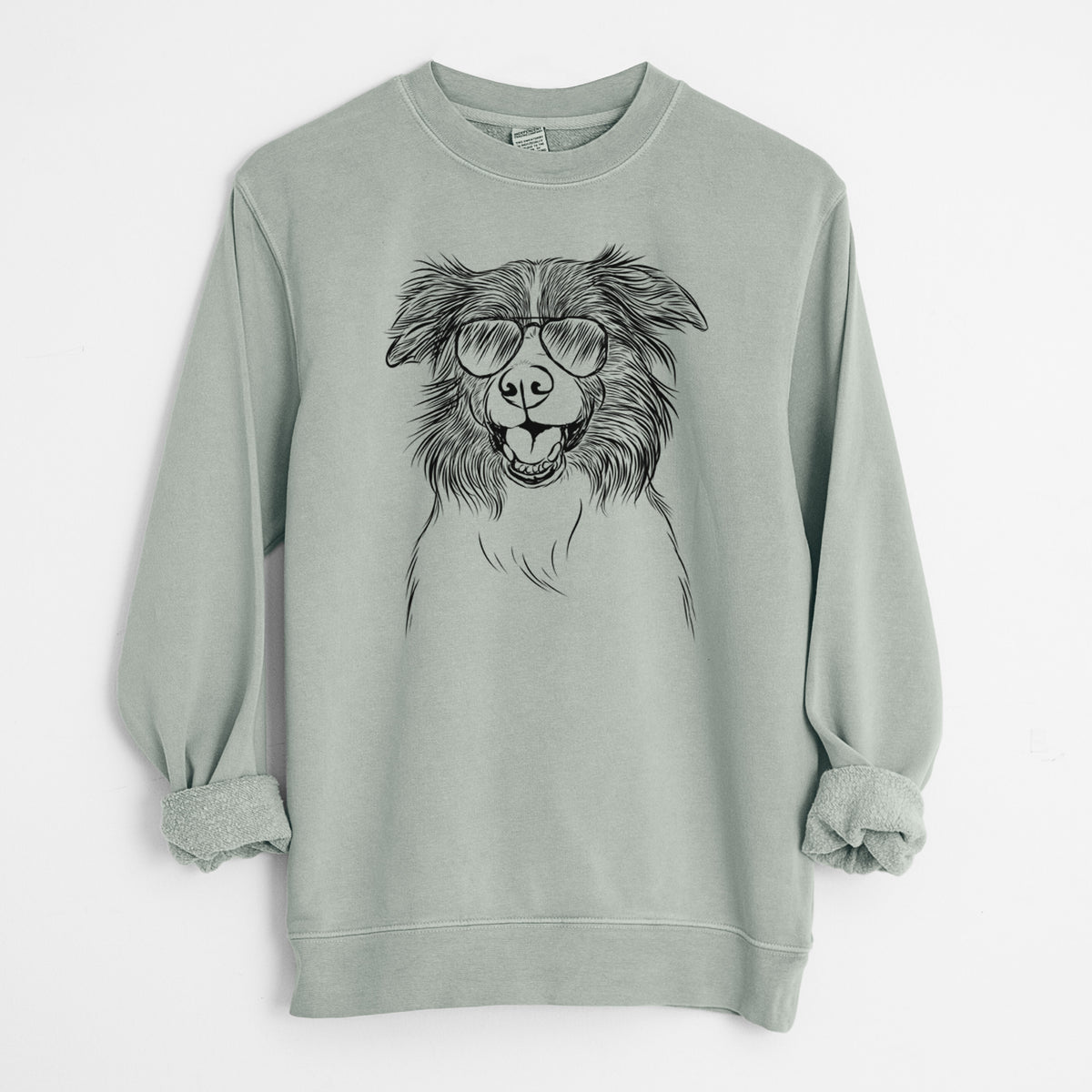 Aviator Dizzy the Border Collie - Unisex Pigment Dyed Crew Sweatshirt