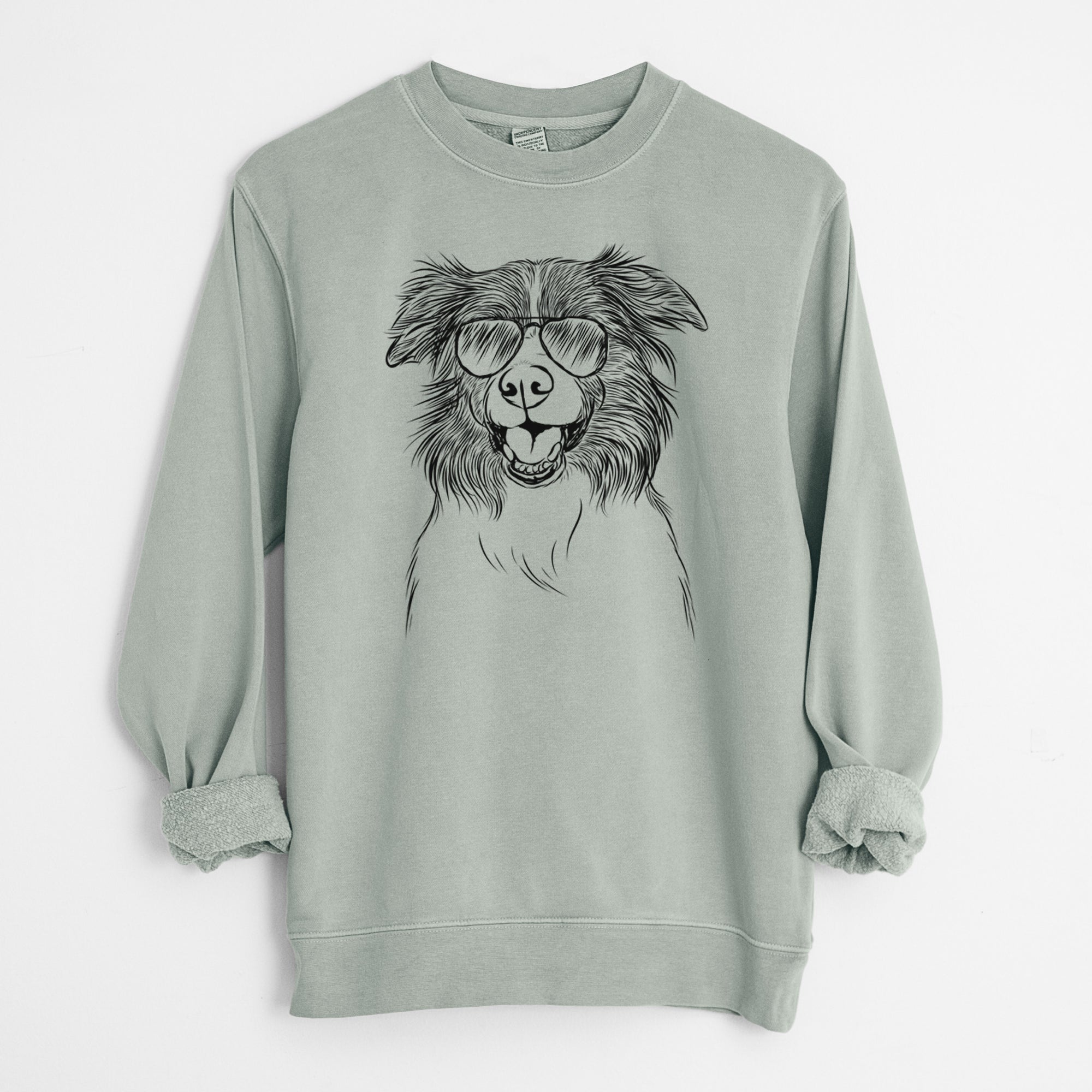 Aviator Dizzy the Border Collie - Unisex Pigment Dyed Crew Sweatshirt