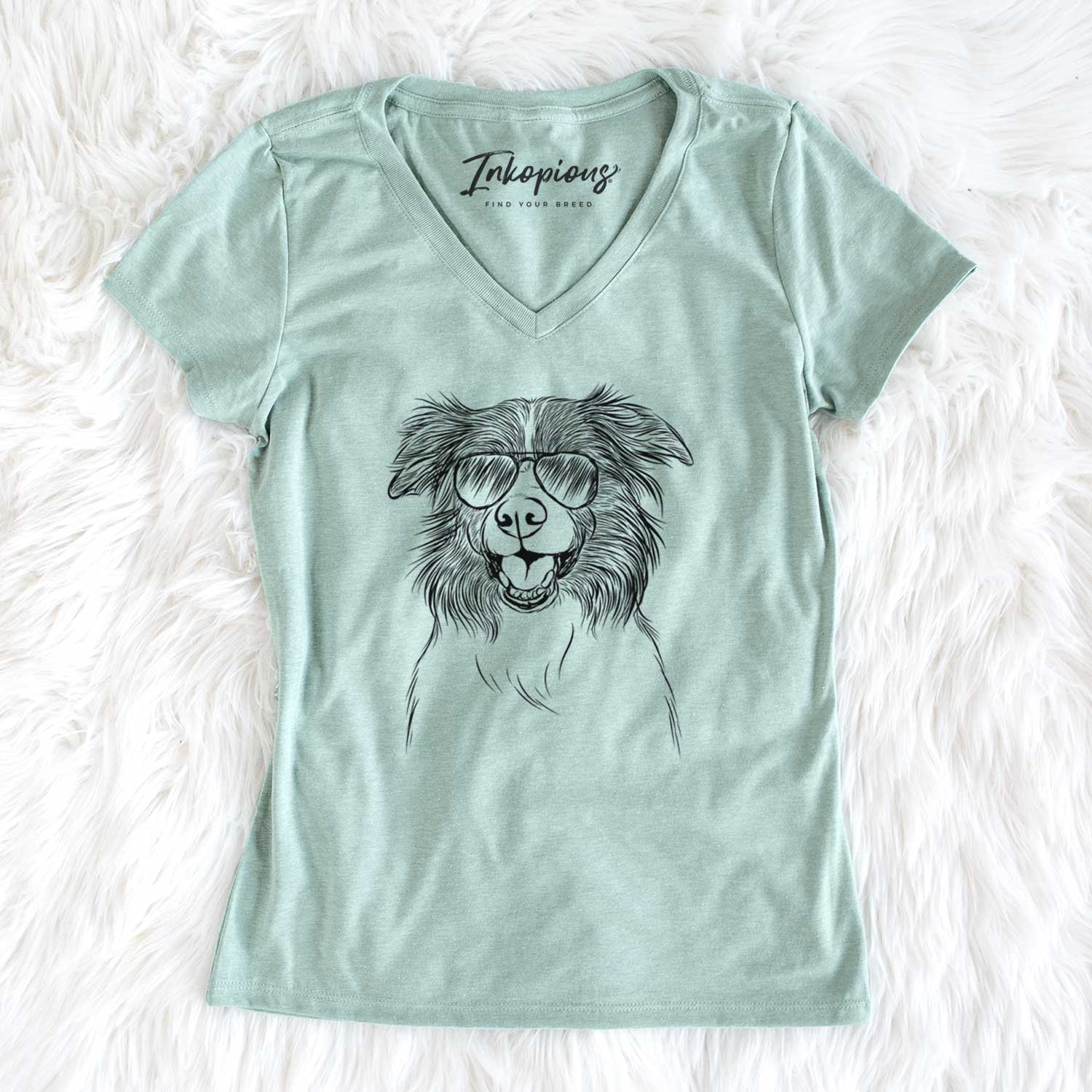 Aviator Dizzy the Border Collie - Women's V-neck Shirt