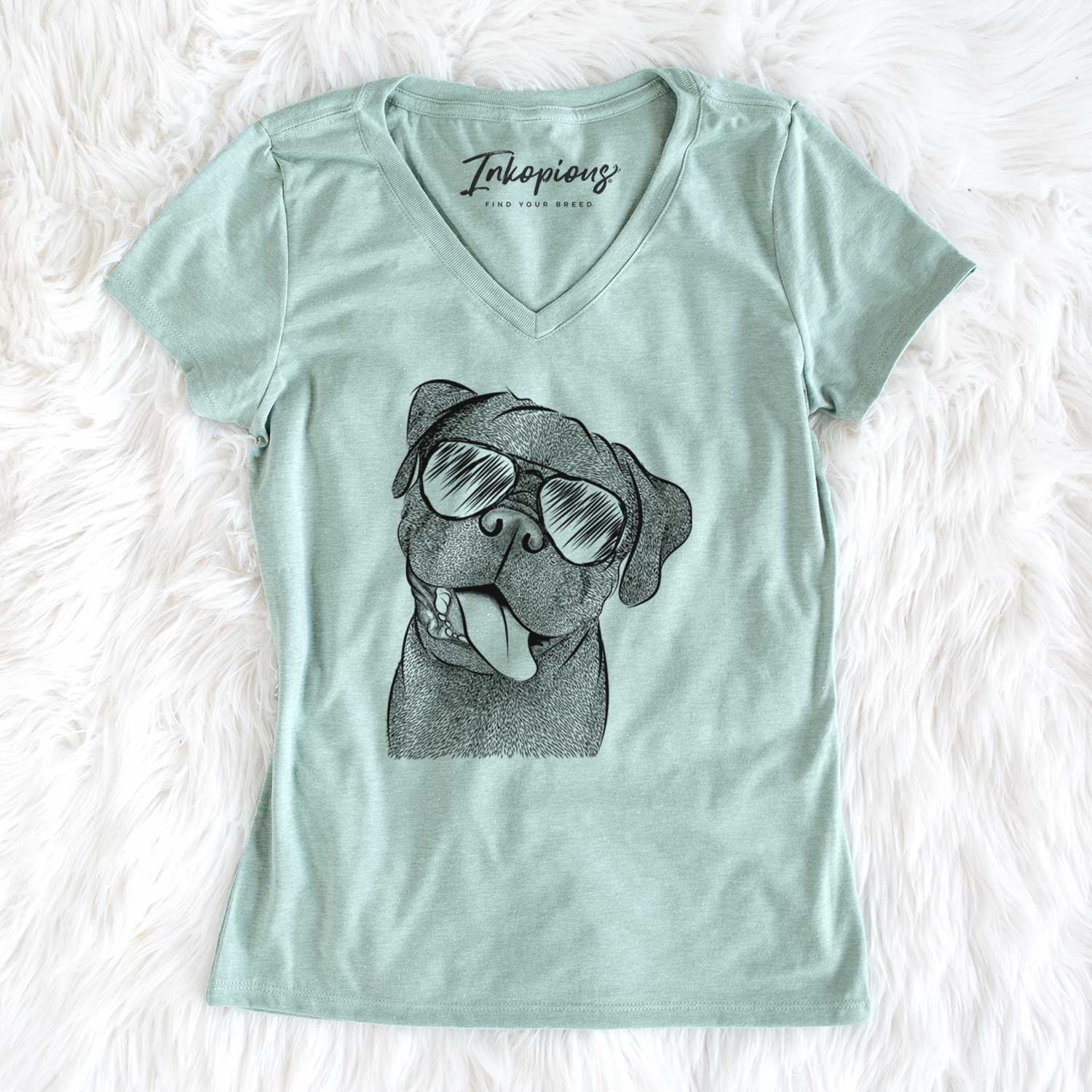 Aviator Dudley Danger the Pug - Women's V-neck Shirt