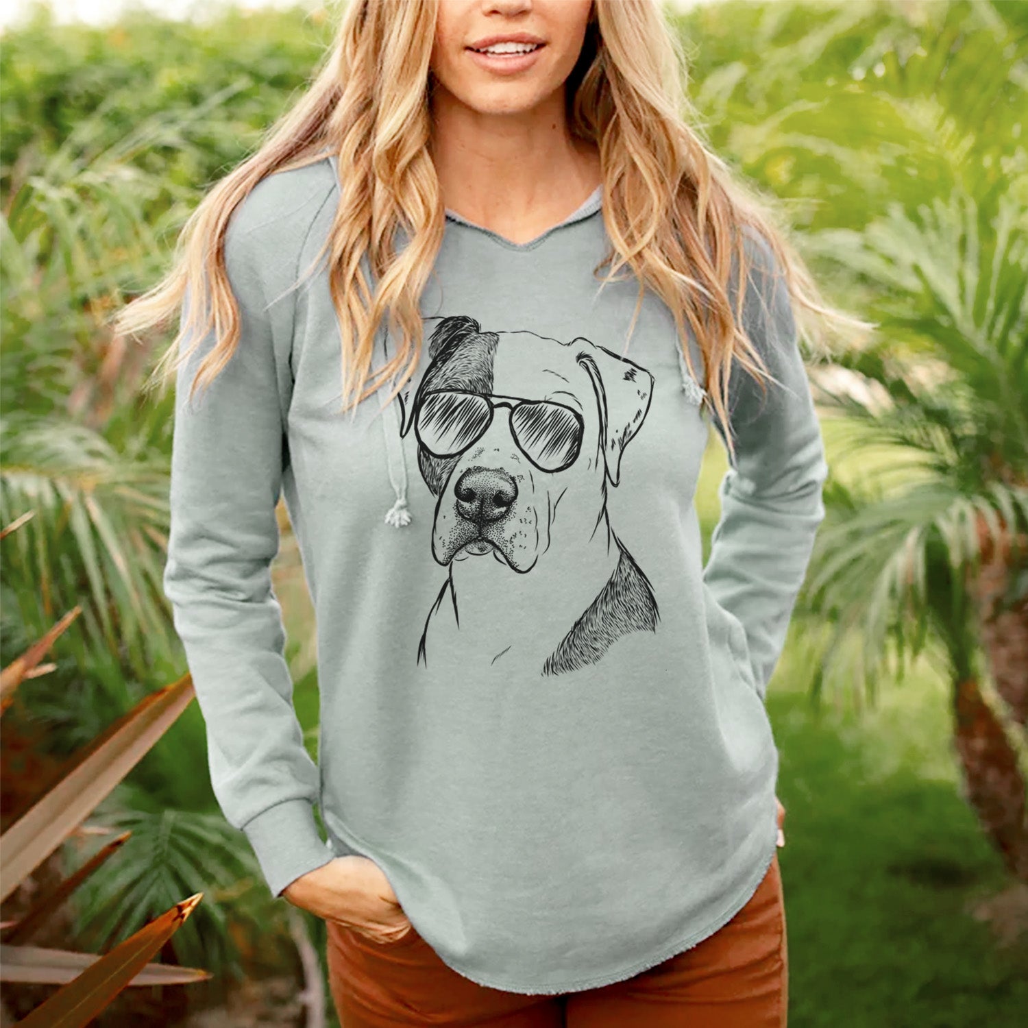 Aviator Duke the American Staffordshire Terrier Mix - Cali Wave Hooded Sweatshirt