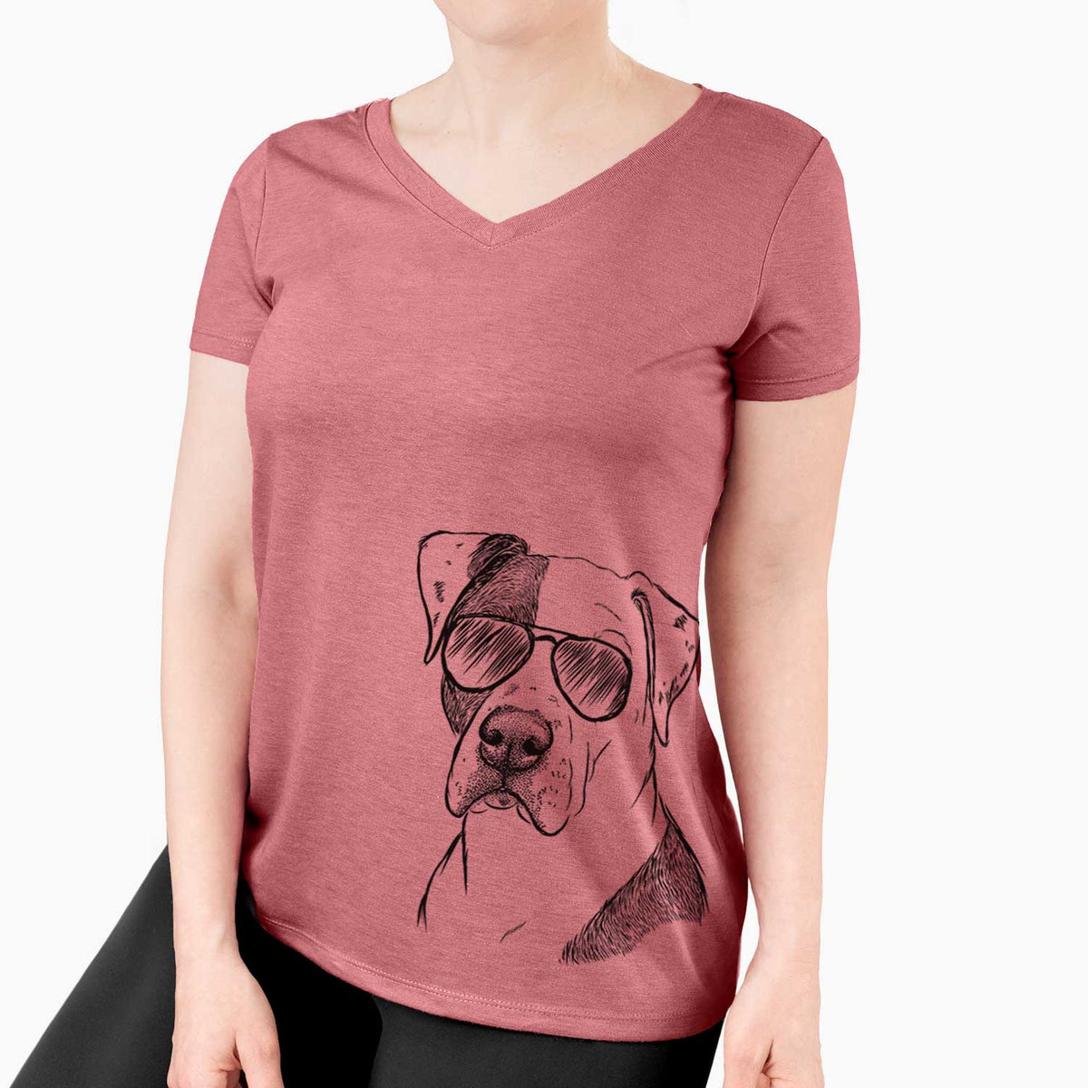 Aviator Duke the American Staffordshire Terrier Mix - Women's V-neck Shirt