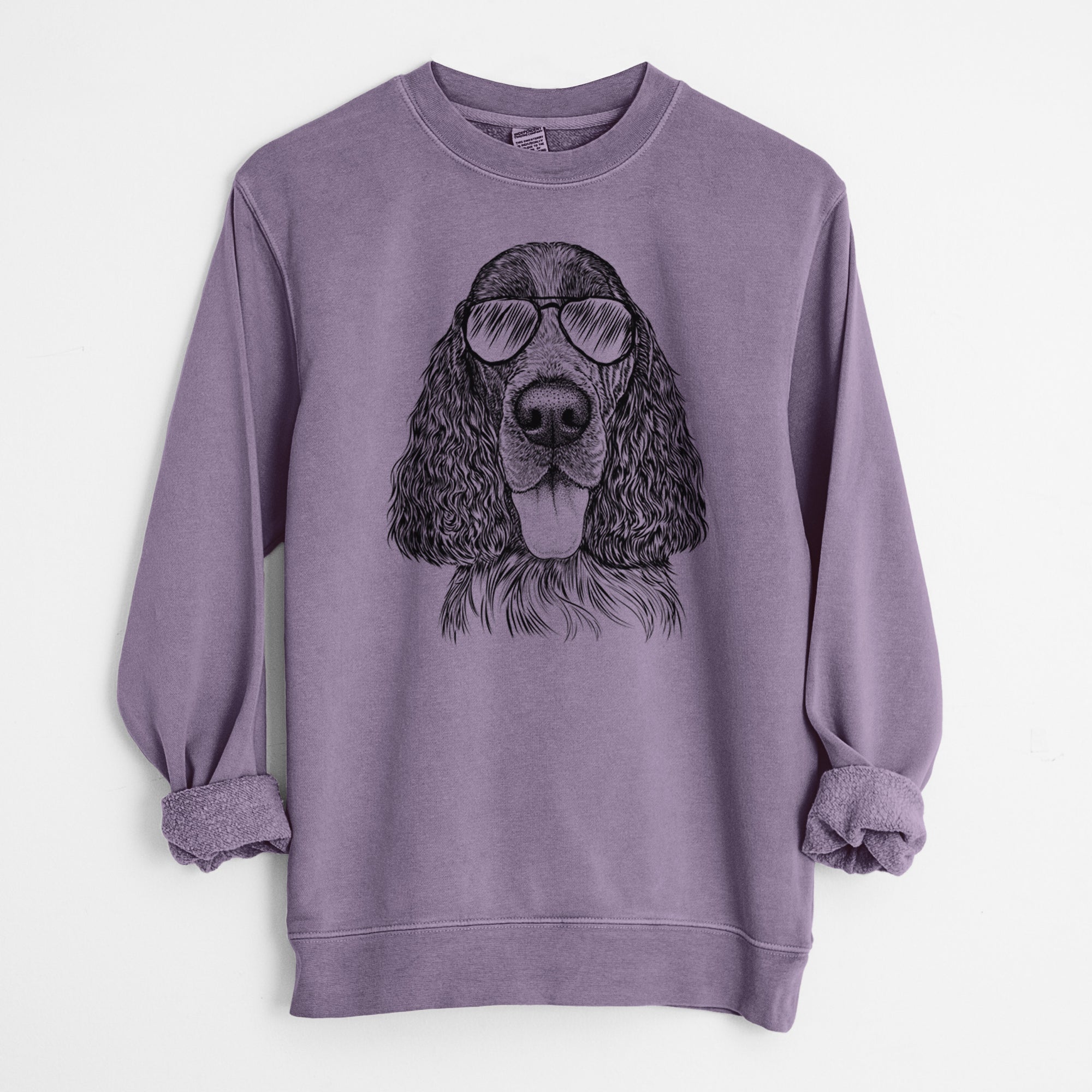 Aviator Duke the English Springer Spaniel - Unisex Pigment Dyed Crew Sweatshirt