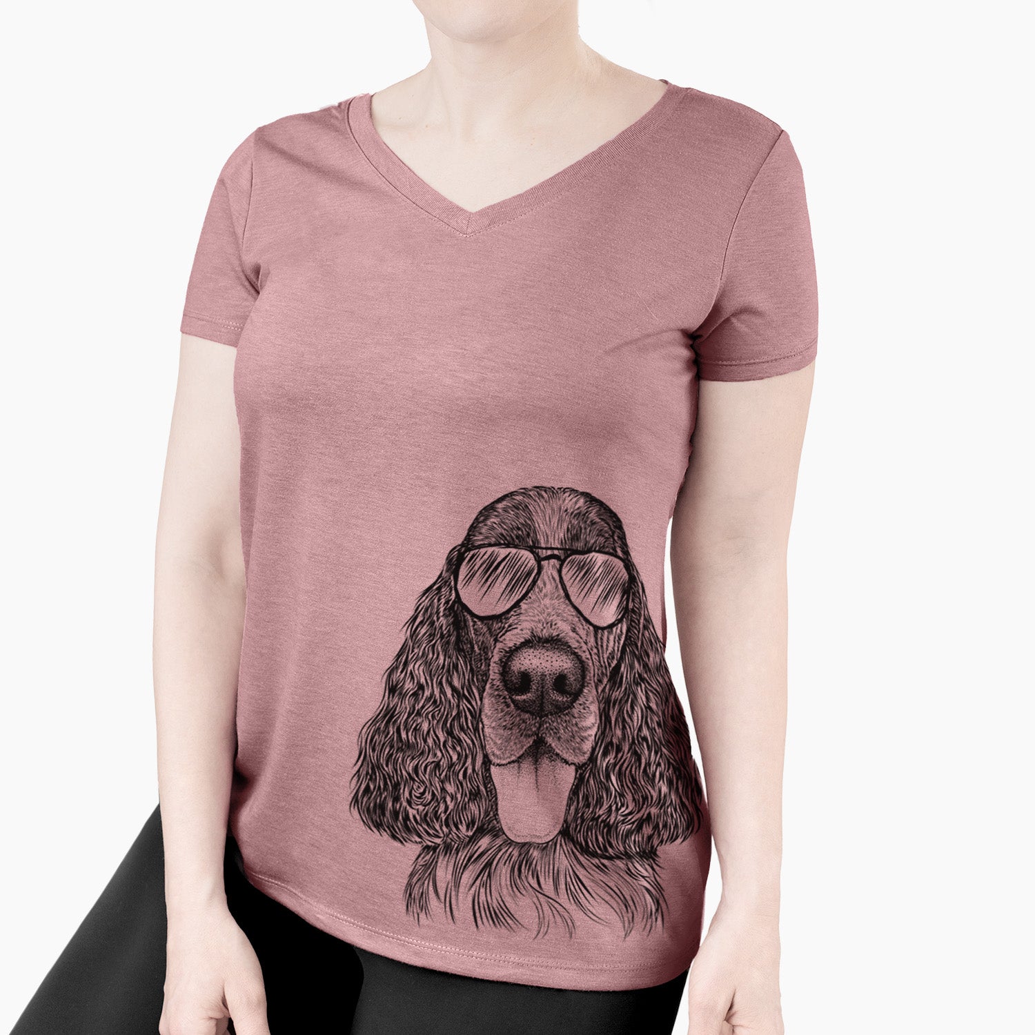 Aviator Duke the English Springer Spaniel - Women's V-neck Shirt