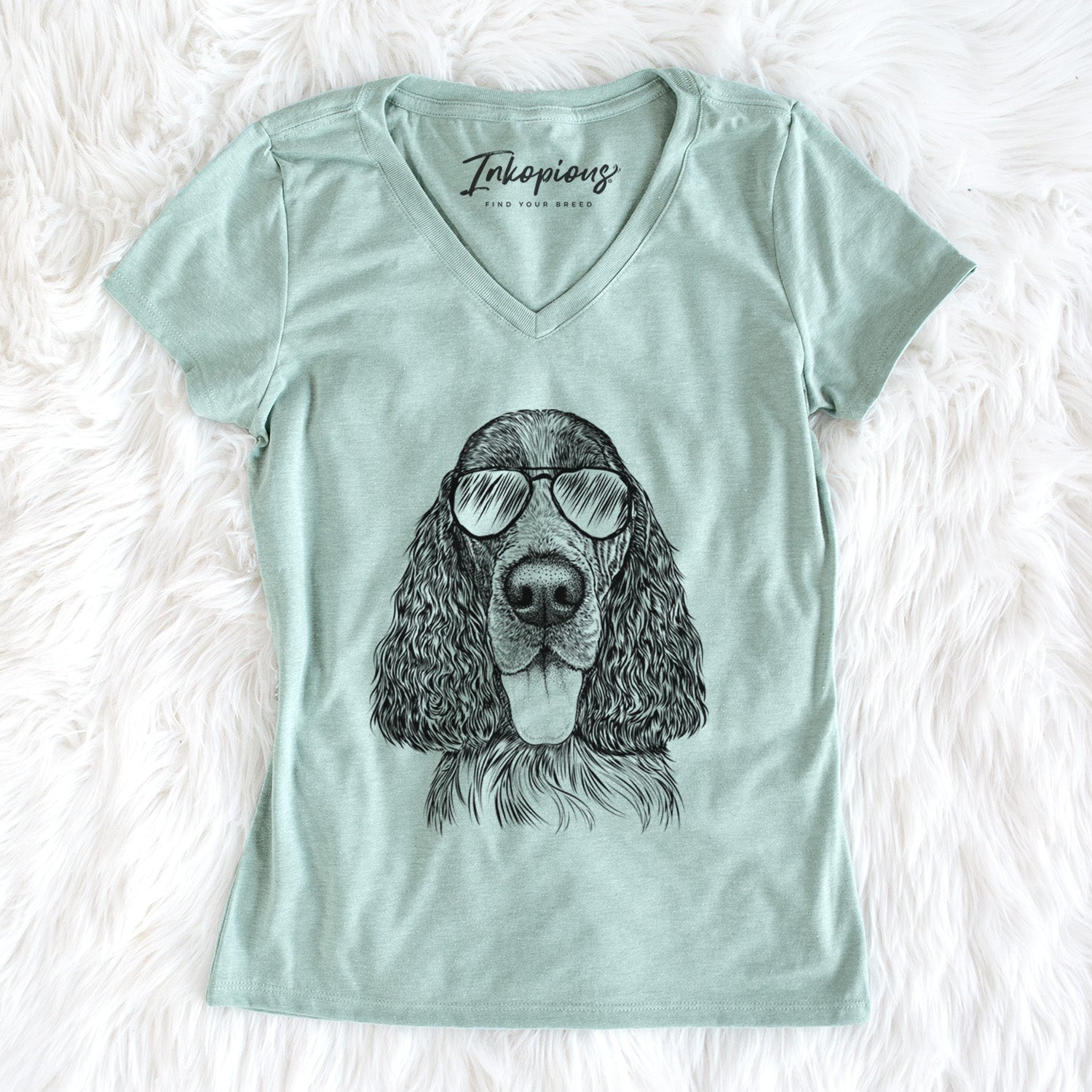 Aviator Duke the English Springer Spaniel - Women's V-neck Shirt