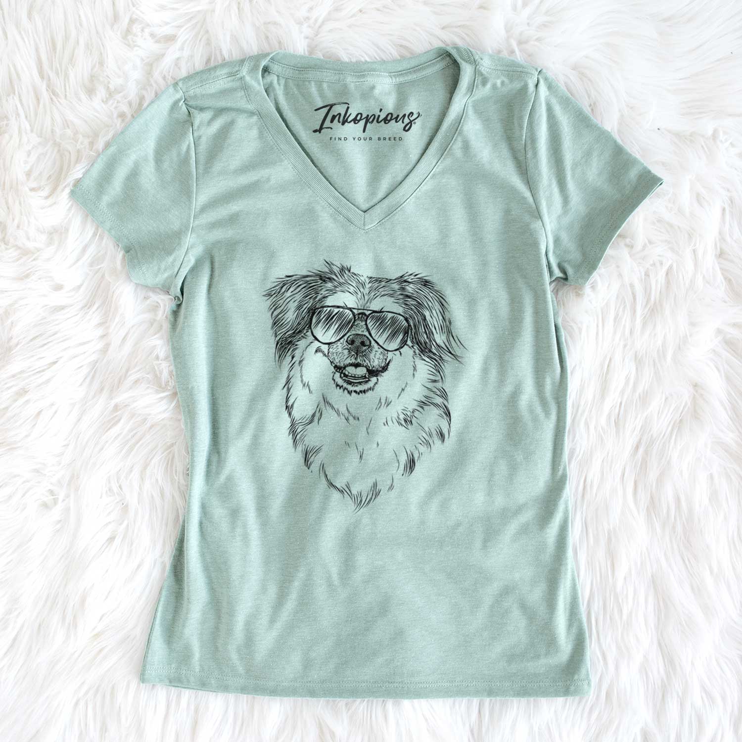 Aviator Ed the Tibetan Spaniel - Women's V-neck Shirt