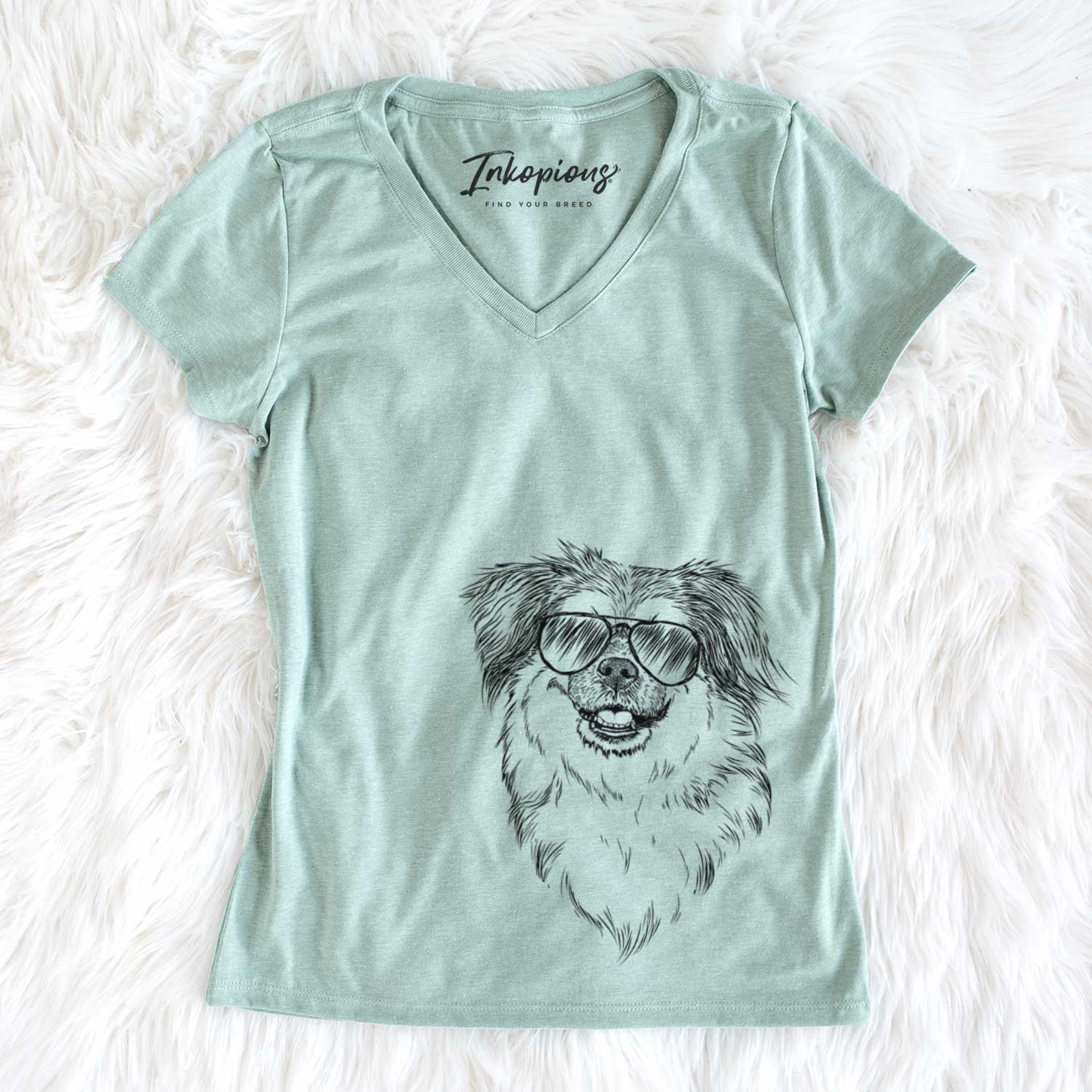 Aviator Ed the Tibetan Spaniel - Women's V-neck Shirt