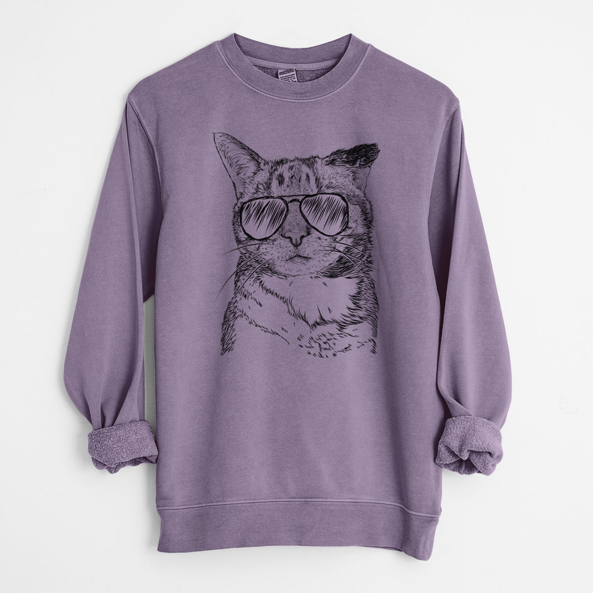 Aviator Eleanor the Domestic Shorthair Cat - Unisex Pigment Dyed Crew Sweatshirt