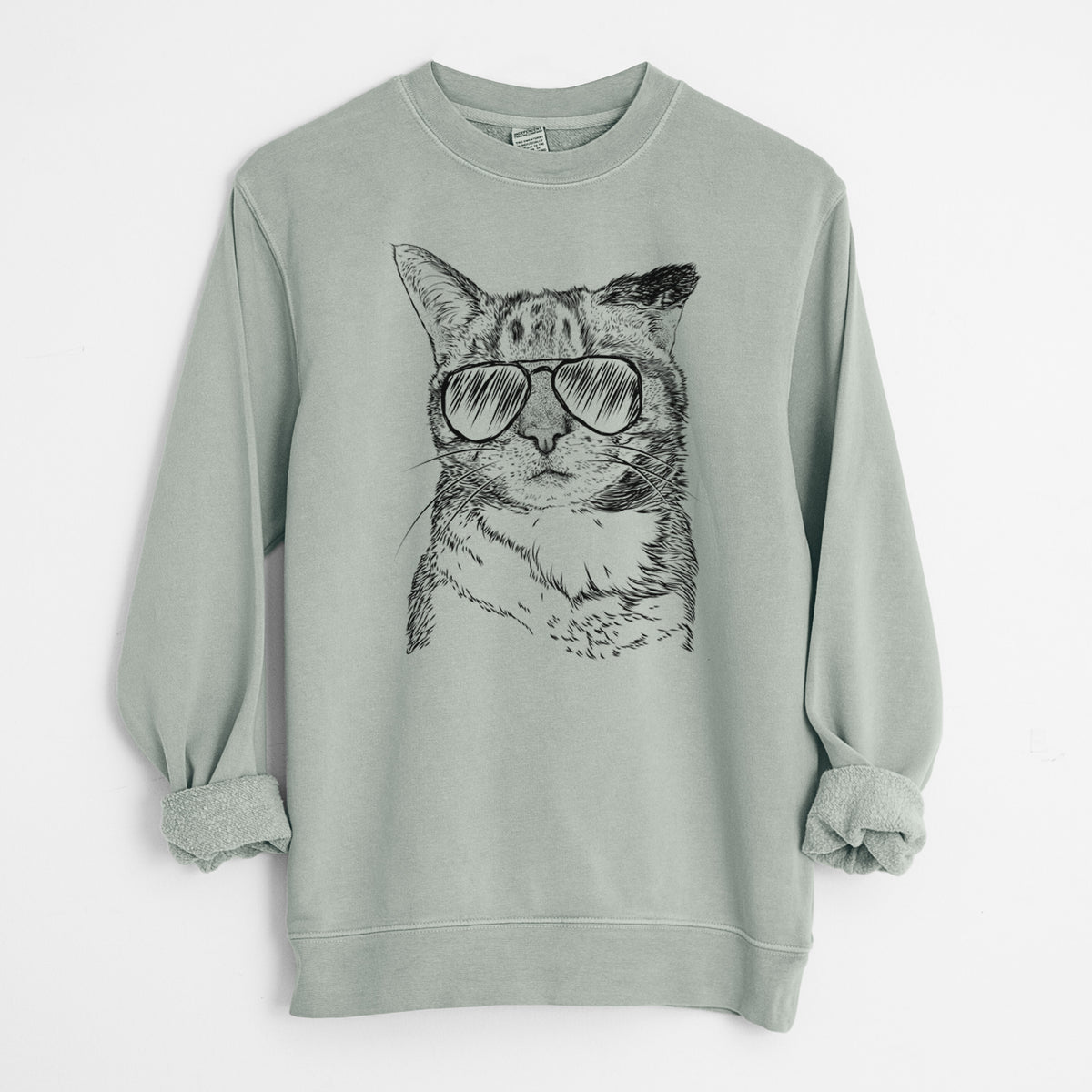 Aviator Eleanor the Domestic Shorthair Cat - Unisex Pigment Dyed Crew Sweatshirt
