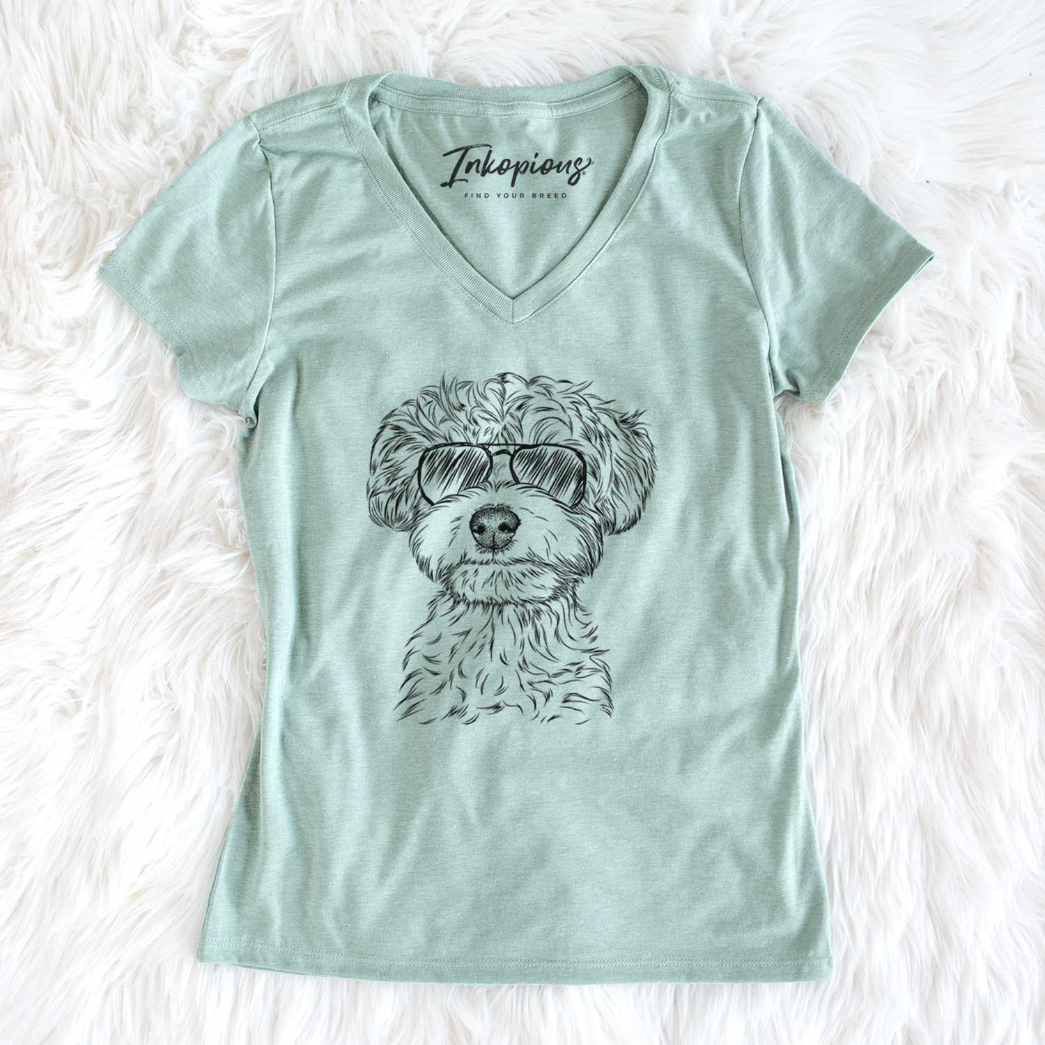 Aviator Elliott the Yorkiepoo - Women's V-neck Shirt