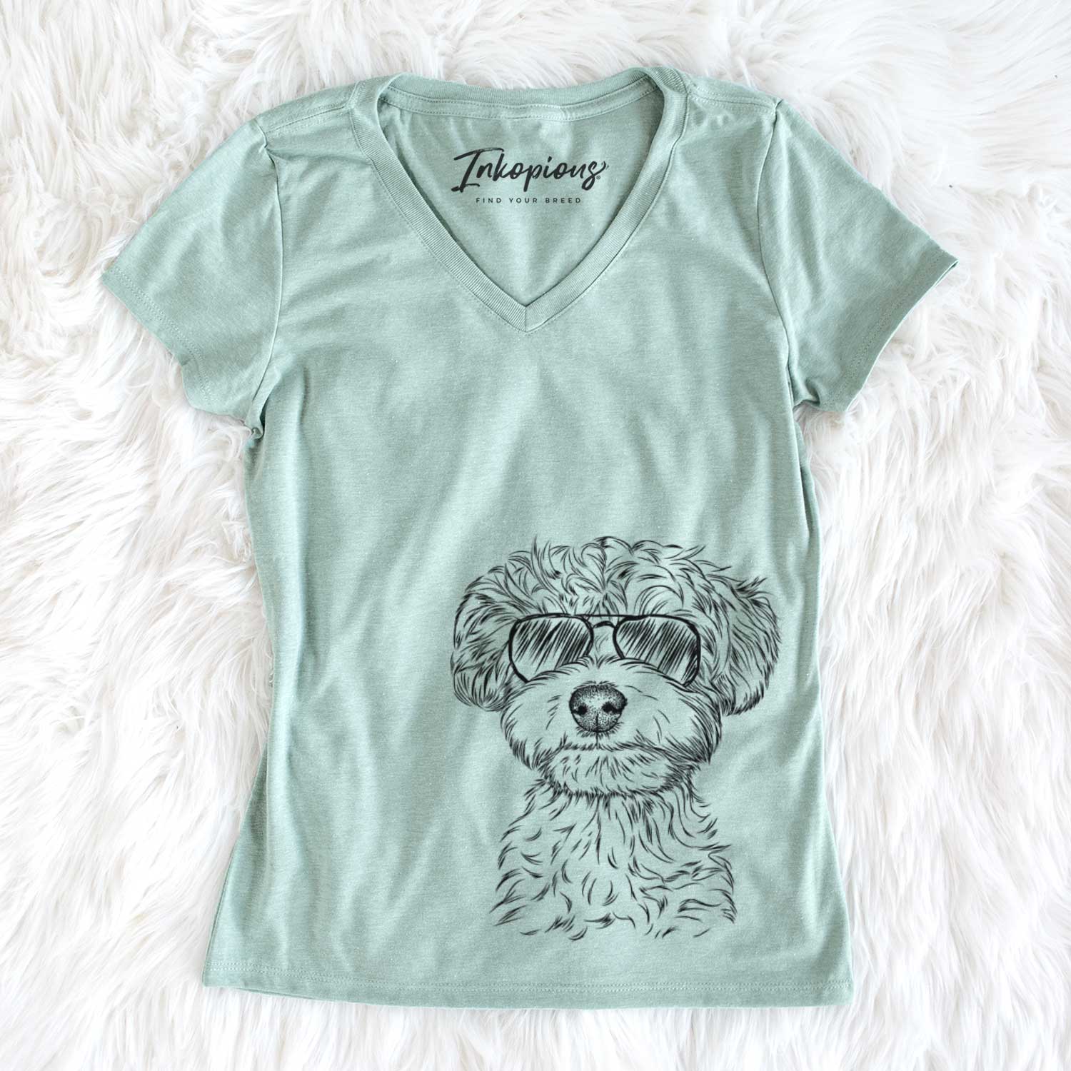 Aviator Elliott the Yorkiepoo - Women's V-neck Shirt