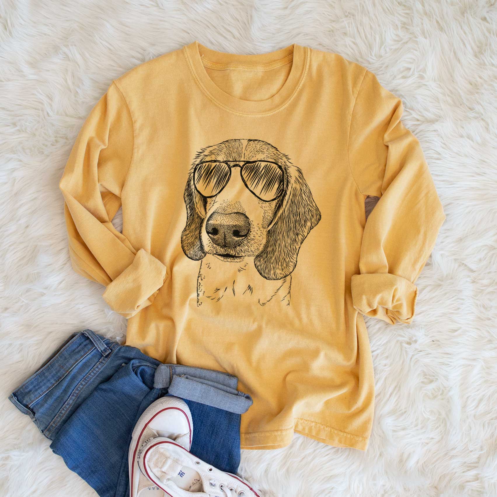 Aviators Elvis the Bluetick Beagle - Heavyweight 100% Cotton Long Sleeve