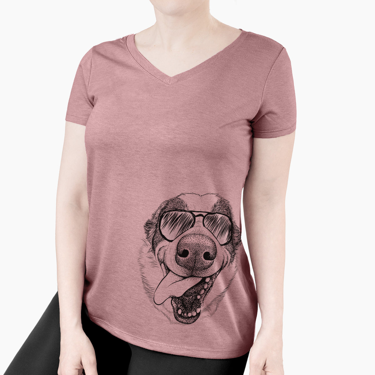 Aviator Elwood the Border Collie - Women's V-neck Shirt