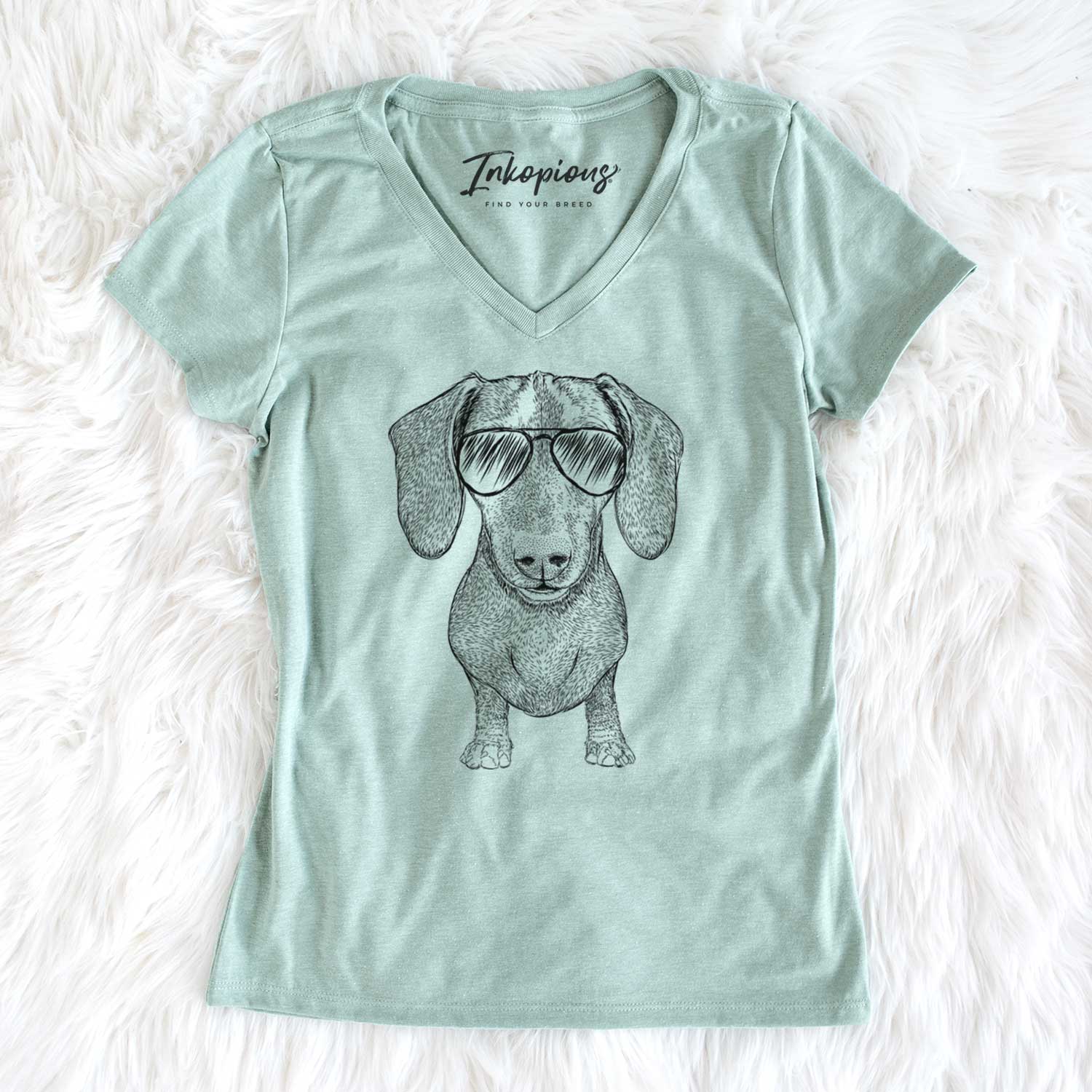 Aviator Ernie the Mini Dachshund - Women's V-neck Shirt