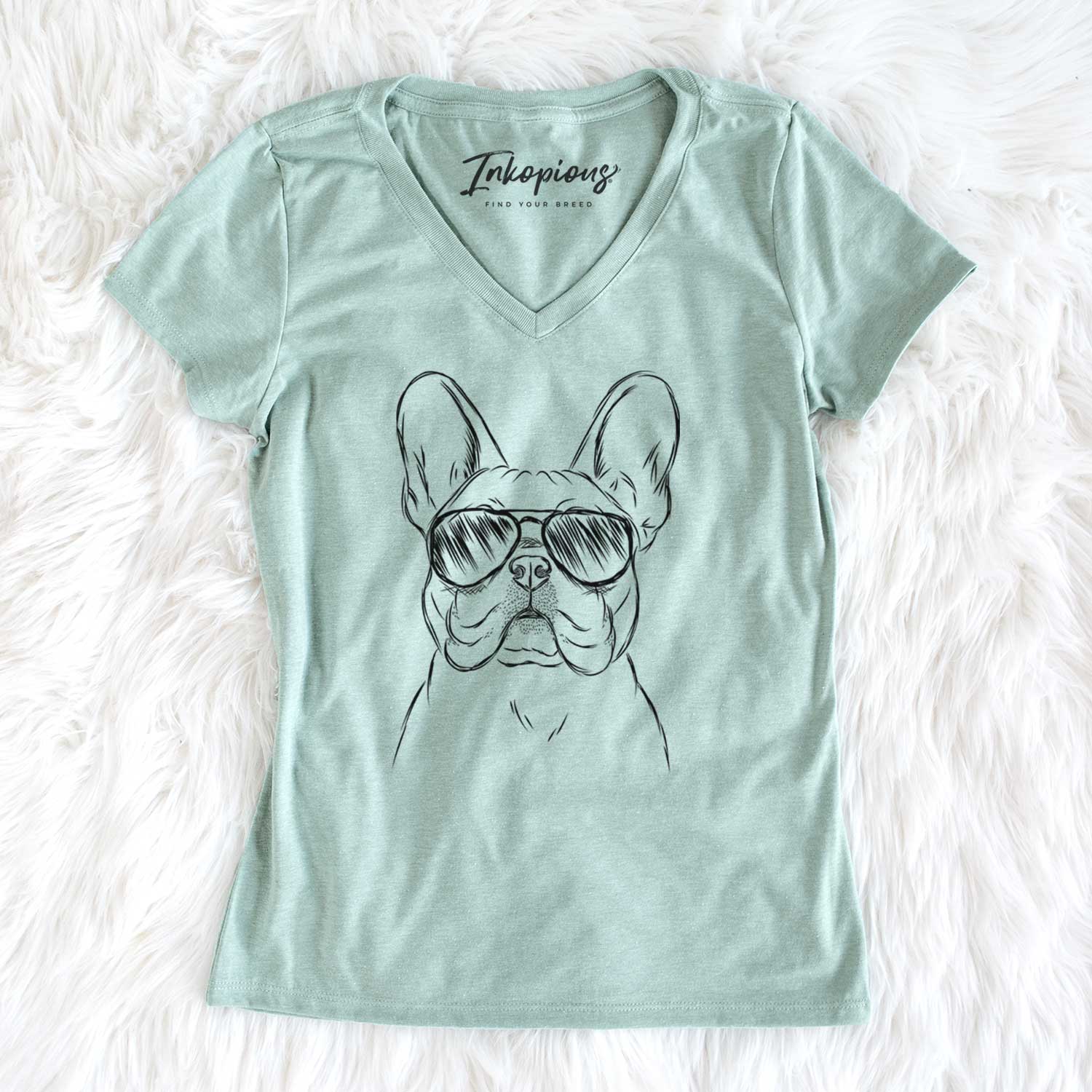 Aviator Franco the French Bulldog - Women's V-neck Shirt