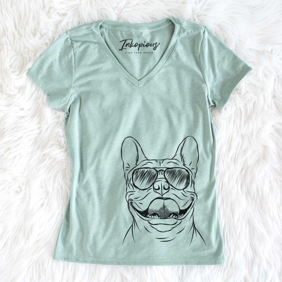 Aviator Gaston the French Bulldog - Women's V-neck Shirt