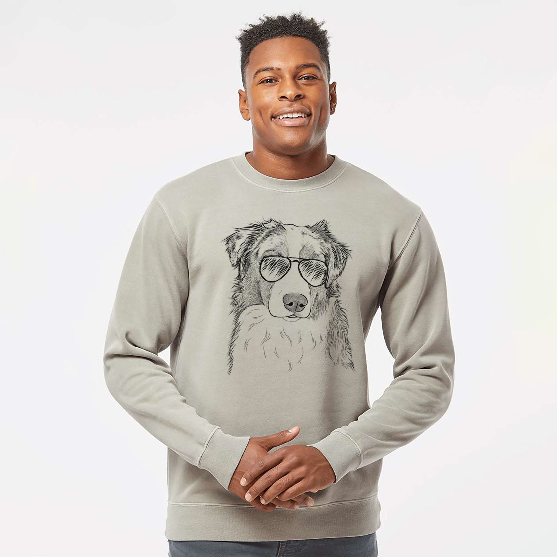 Aviator Ginger the Australian Shepherd - Unisex Pigment Dyed Crew Sweatshirt