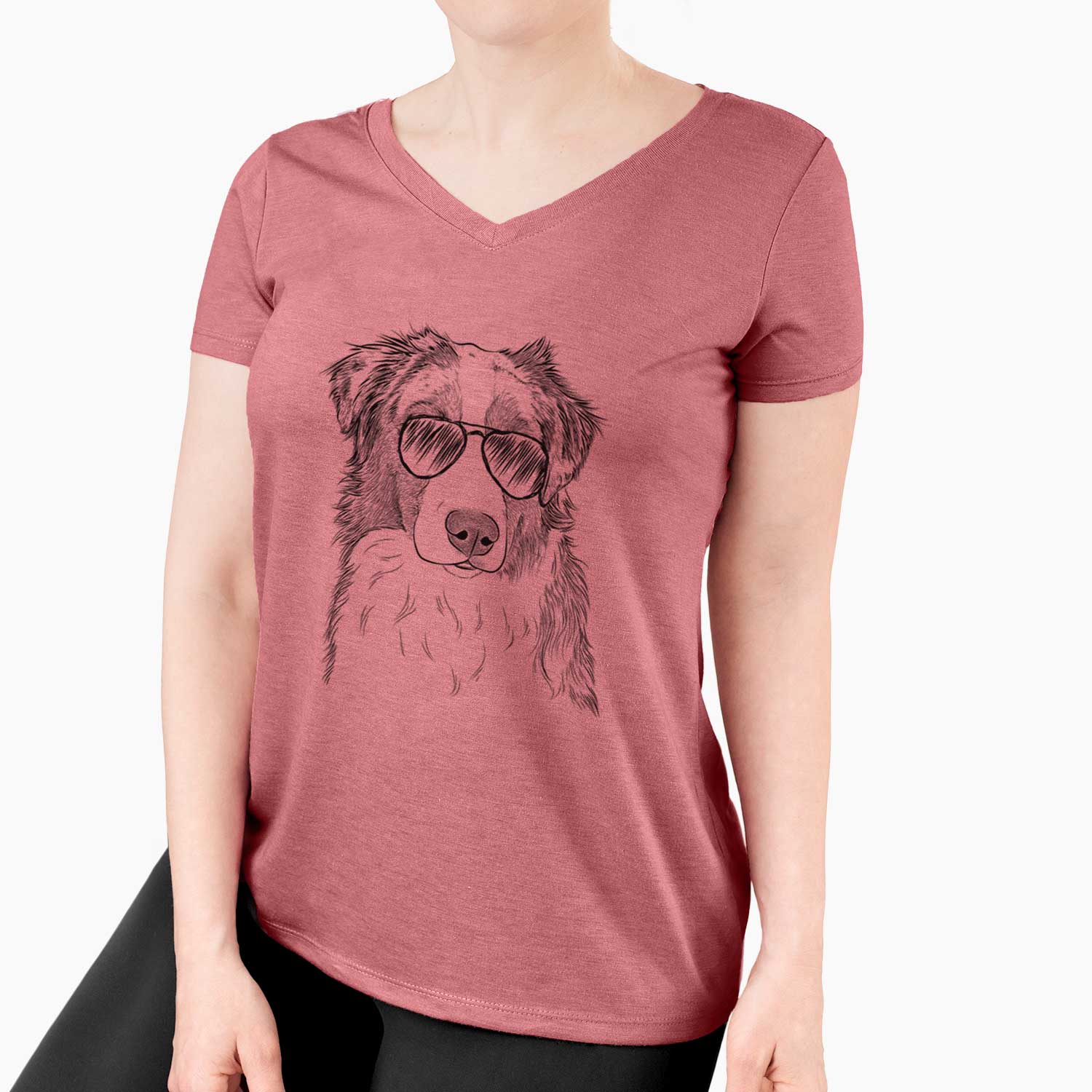 Aviator Ginger the Australian Shepherd - Women's V-neck Shirt