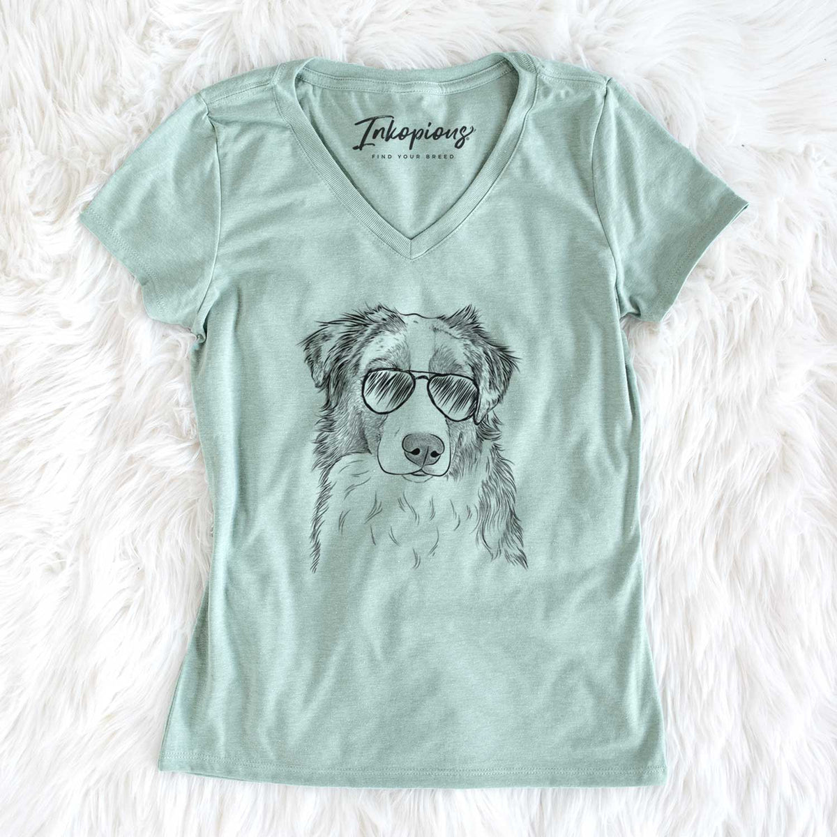 Aviator Ginger the Australian Shepherd - Women's V-neck Shirt