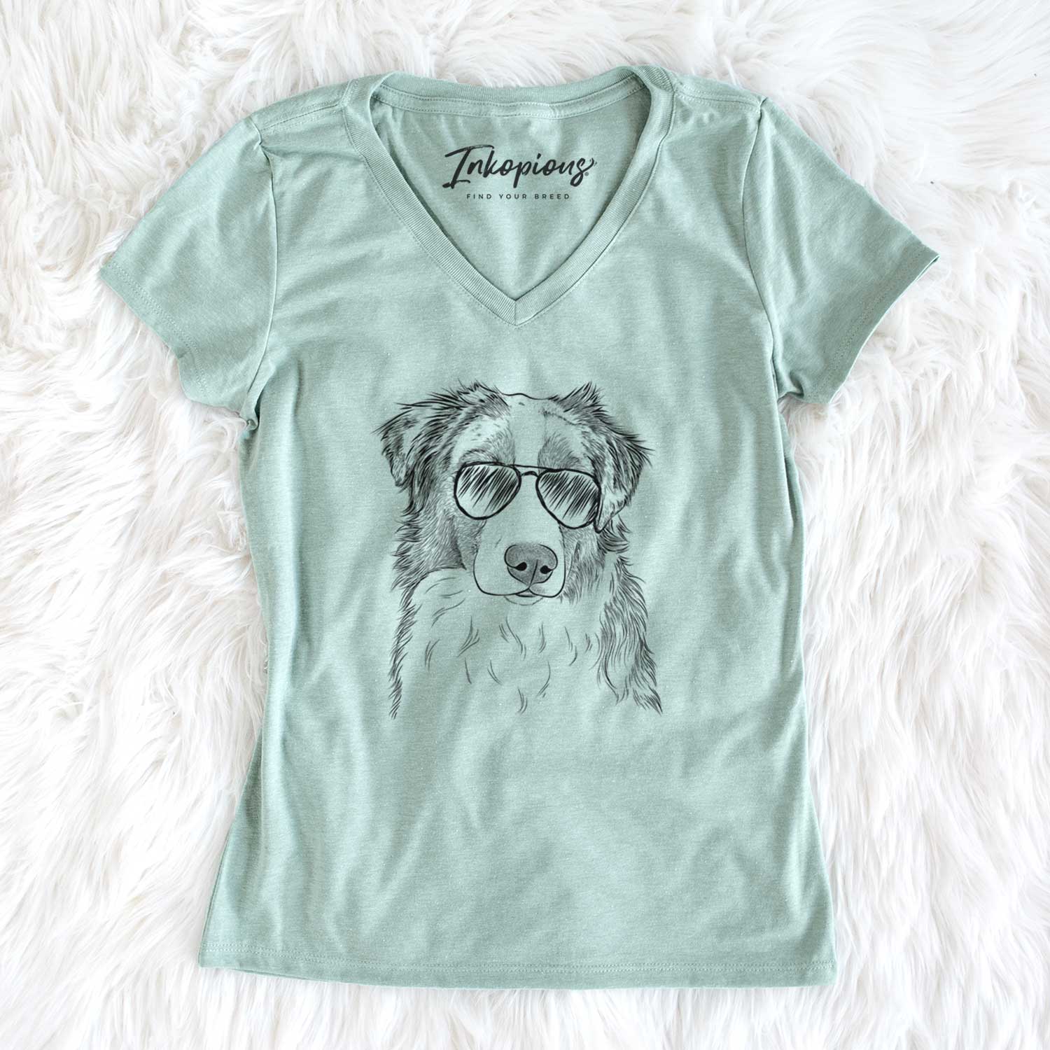 Aviator Ginger the Australian Shepherd - Women's V-neck Shirt