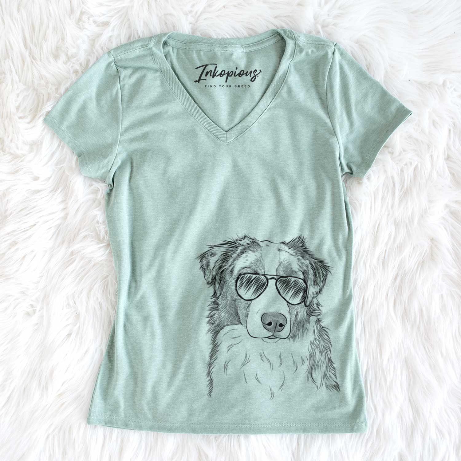 Aviator Ginger the Australian Shepherd - Women's V-neck Shirt