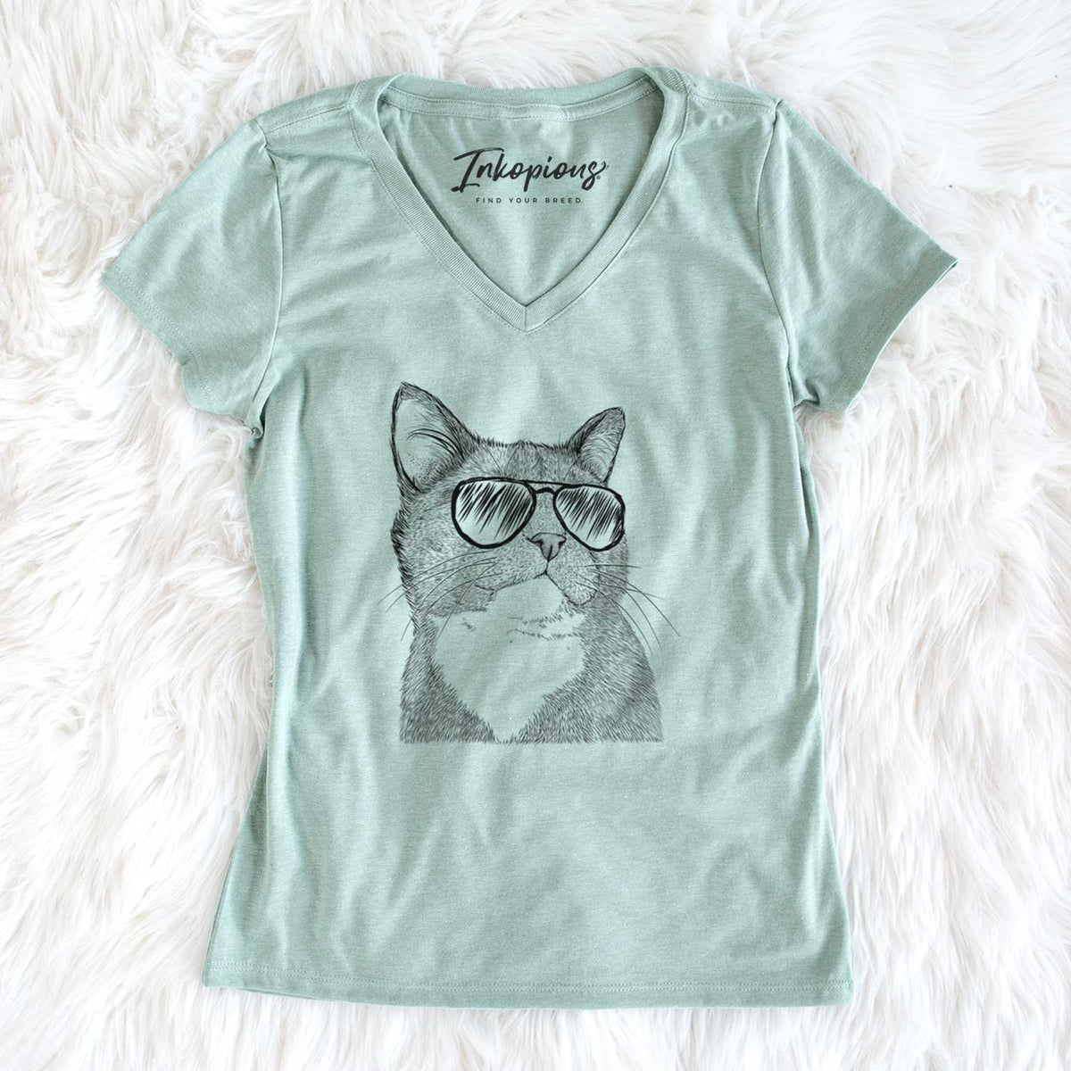 Aviator Gizmo the Grey Cat - Women's V-neck Shirt