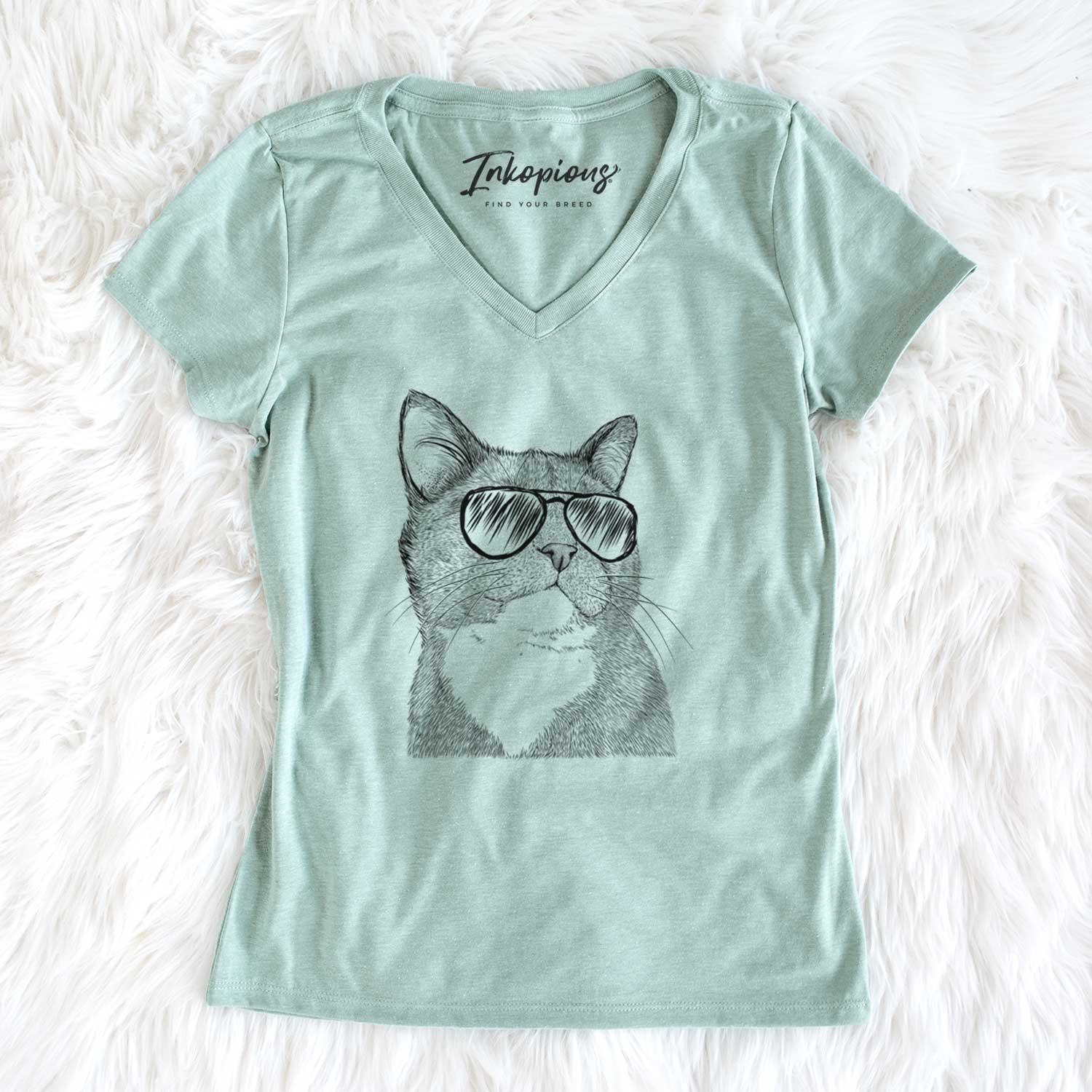 Aviator Gizmo the Grey Cat - Women's V-neck Shirt