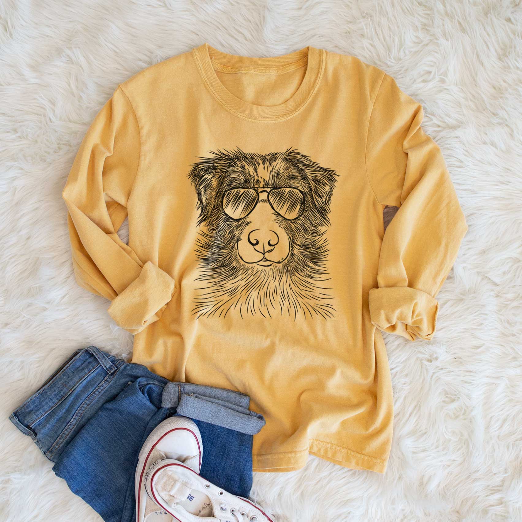 Aviators Gram the Australian Shepherd - Heavyweight 100% Cotton Long Sleeve