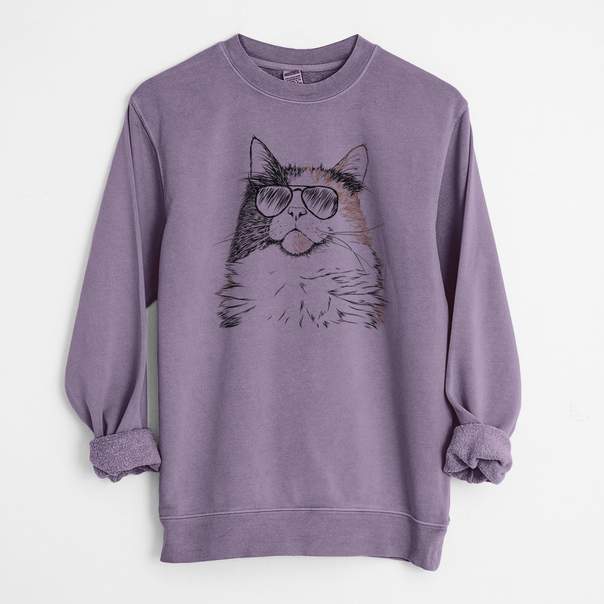 Aviator Greta the Calico Cat - Unisex Pigment Dyed Crew Sweatshirt